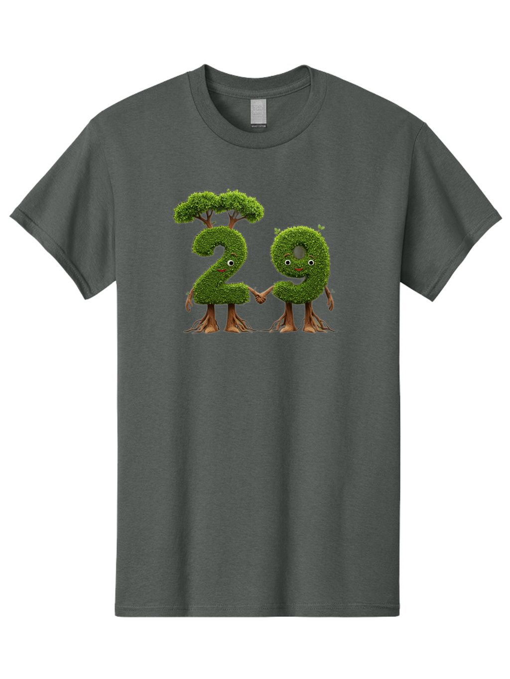 20 Men'S Graphic Tee, 100% Cotton, Comfortable Casual Summer Wear, Machine Washable, Topiary Numbers, Hand In Hand, Numbers 2 And 4, Foliage Characters, Leafy Figures, Green Numbers, Happy Faces, Whimsical Design, Nature-Inspired Art, Bab612