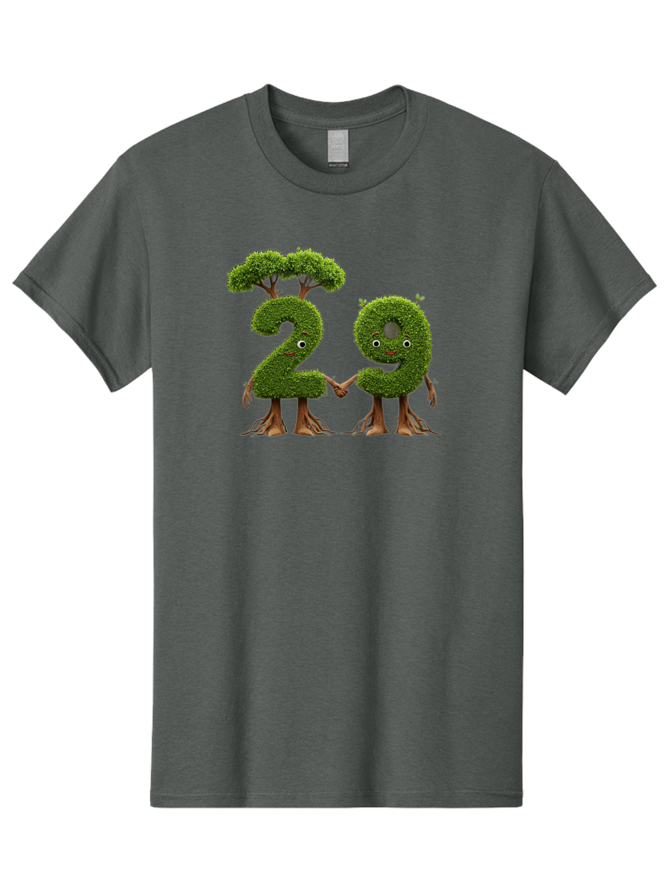 20 Men'S Graphic Tee, 100% Cotton, Comfortable Casual Summer Wear, Machine Washable, Topiary Numbers, Hand In Hand, Numbers 2 And 4, Foliage Characters, Leafy Figures, Green Numbers, Happy Faces, Whimsical Design, Nature-Inspired Art, Bab612