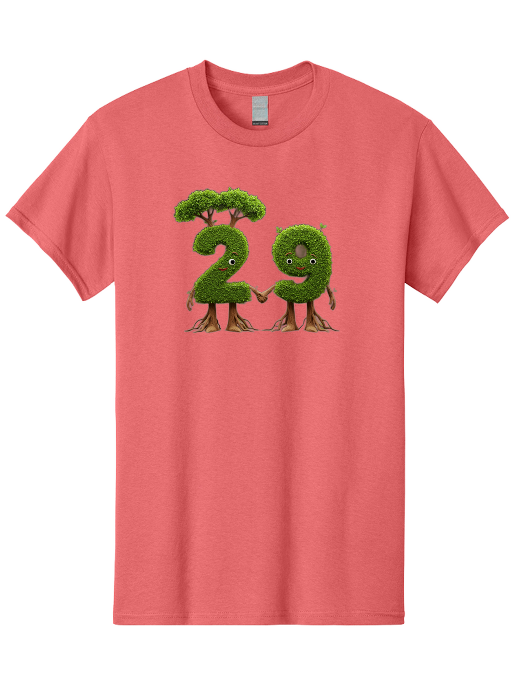 20 Men'S Graphic Tee, 100% Cotton, Comfortable Casual Summer Wear, Machine Washable, Topiary Numbers, Hand In Hand, Numbers 2 And 4, Foliage Characters, Leafy Figures, Green Numbers, Happy Faces, Whimsical Design, Nature-Inspired Art, Bab612