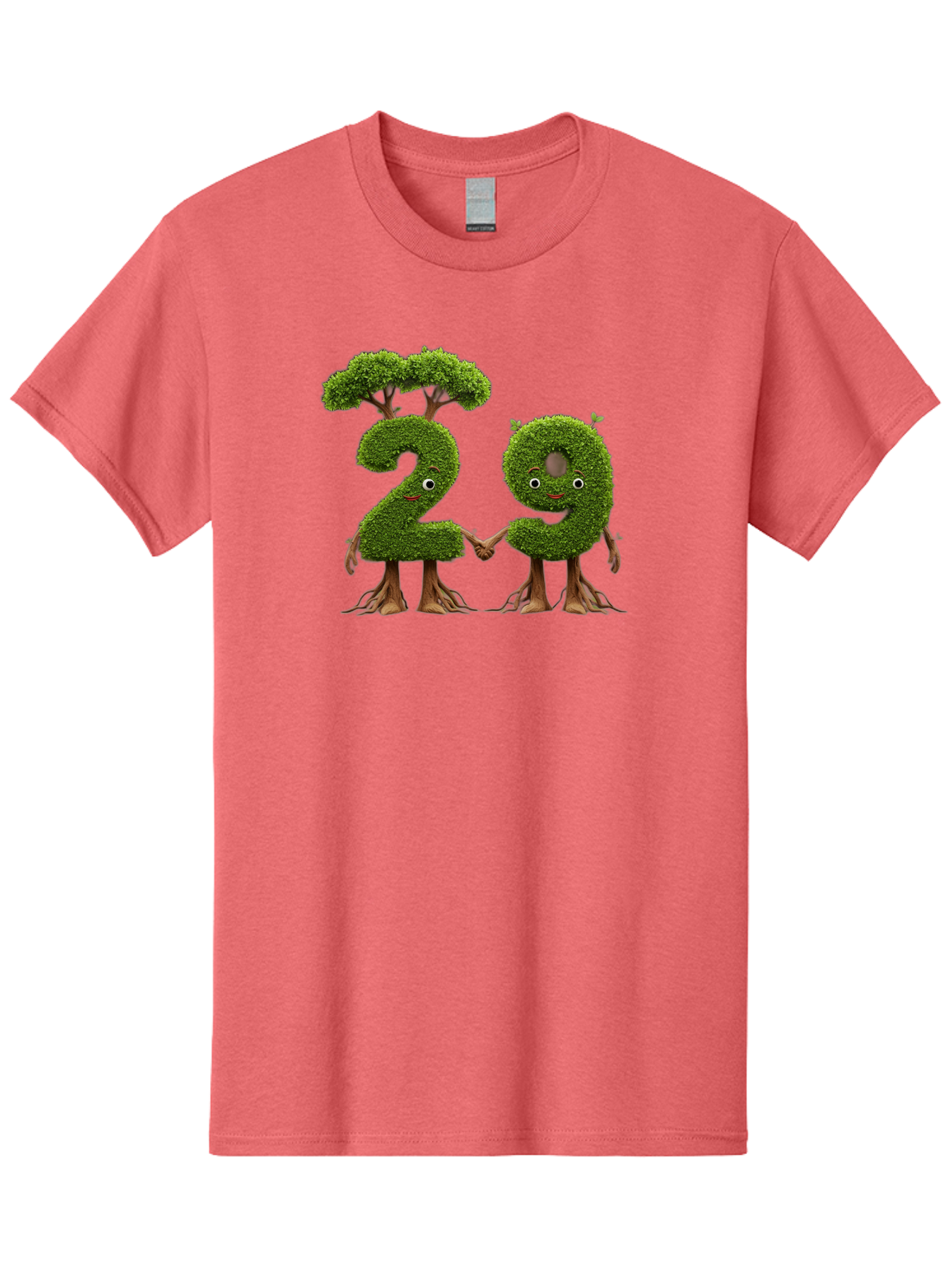 20 Men'S Graphic Tee, 100% Cotton, Comfortable Casual Summer Wear, Machine Washable, Topiary Numbers, Hand In Hand, Numbers 2 And 4, Foliage Characters, Leafy Figures, Green Numbers, Happy Faces, Whimsical Design, Nature-Inspired Art, Bab612
