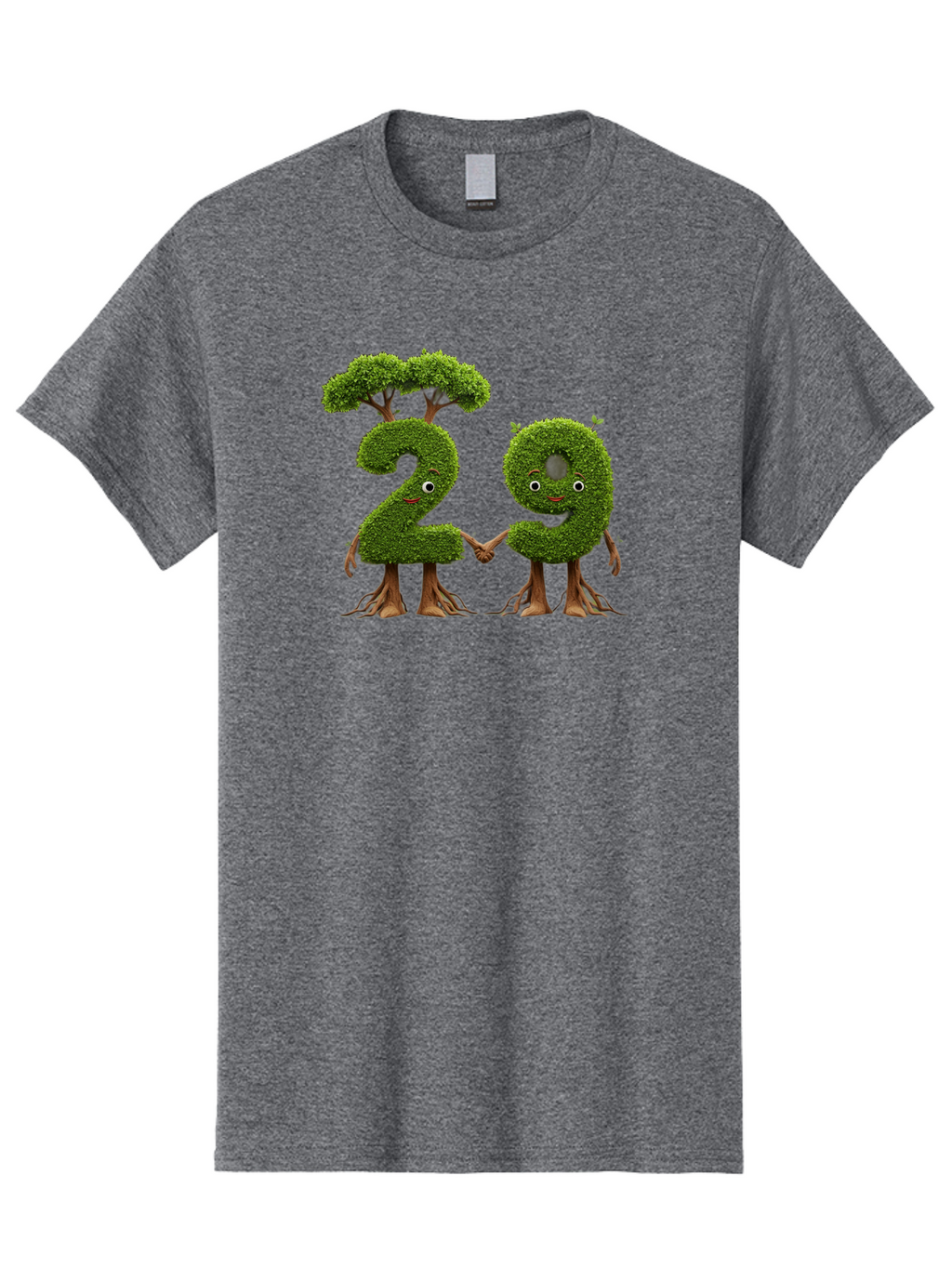 20 Men'S Graphic Tee, 100% Cotton, Comfortable Casual Summer Wear, Machine Washable, Topiary Numbers, Hand In Hand, Numbers 2 And 4, Foliage Characters, Leafy Figures, Green Numbers, Happy Faces, Whimsical Design, Nature-Inspired Art, Bab612