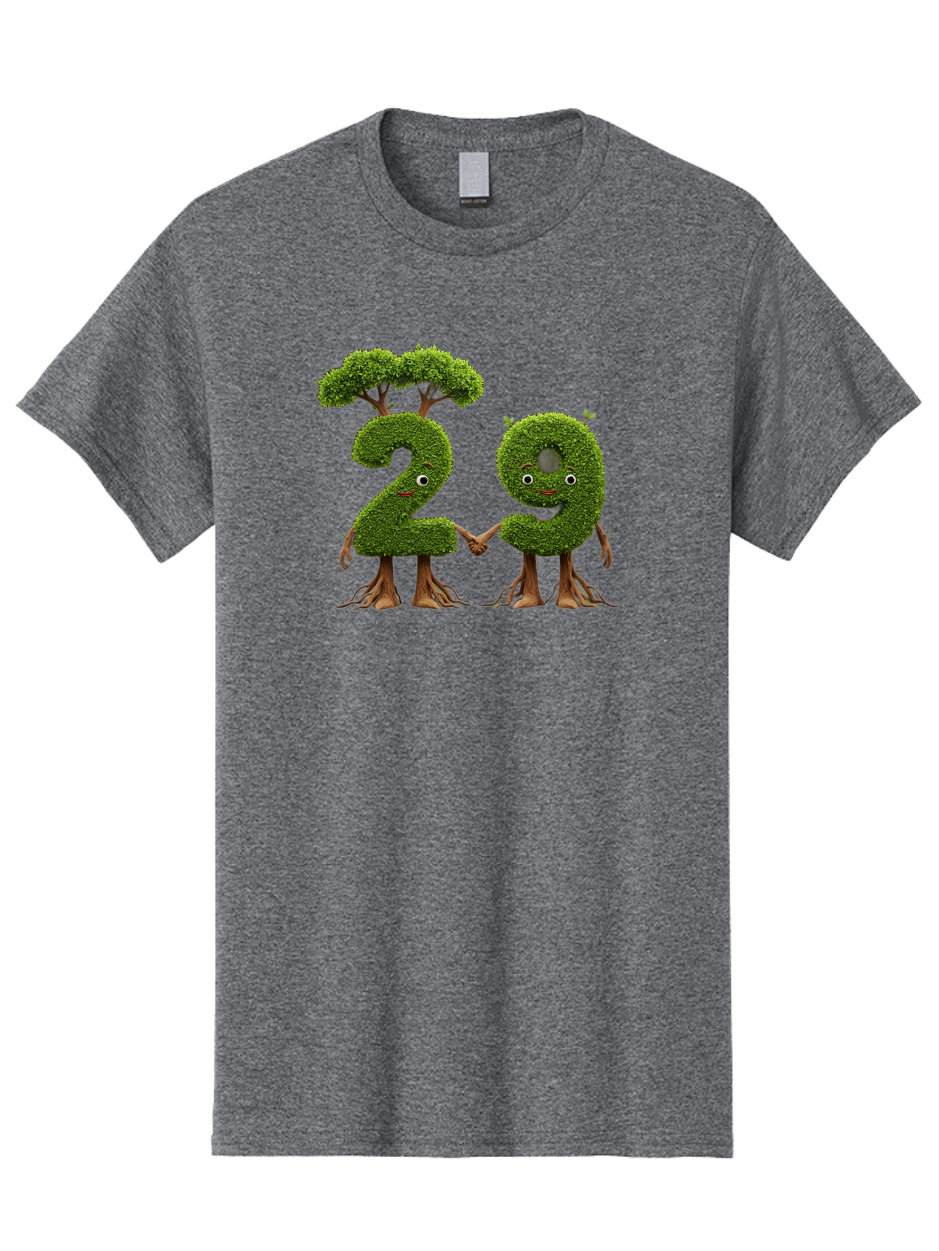 20 Men'S Graphic Tee, 100% Cotton, Comfortable Casual Summer Wear, Machine Washable, Topiary Numbers, Hand In Hand, Numbers 2 And 4, Foliage Characters, Leafy Figures, Green Numbers, Happy Faces, Whimsical Design, Nature-Inspired Art, Bab612