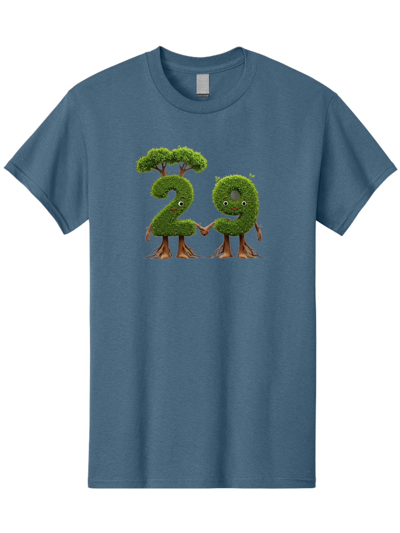 20 Men'S Graphic Tee, 100% Cotton, Comfortable Casual Summer Wear, Machine Washable, Topiary Numbers, Hand In Hand, Numbers 2 And 4, Foliage Characters, Leafy Figures, Green Numbers, Happy Faces, Whimsical Design, Nature-Inspired Art, Bab612