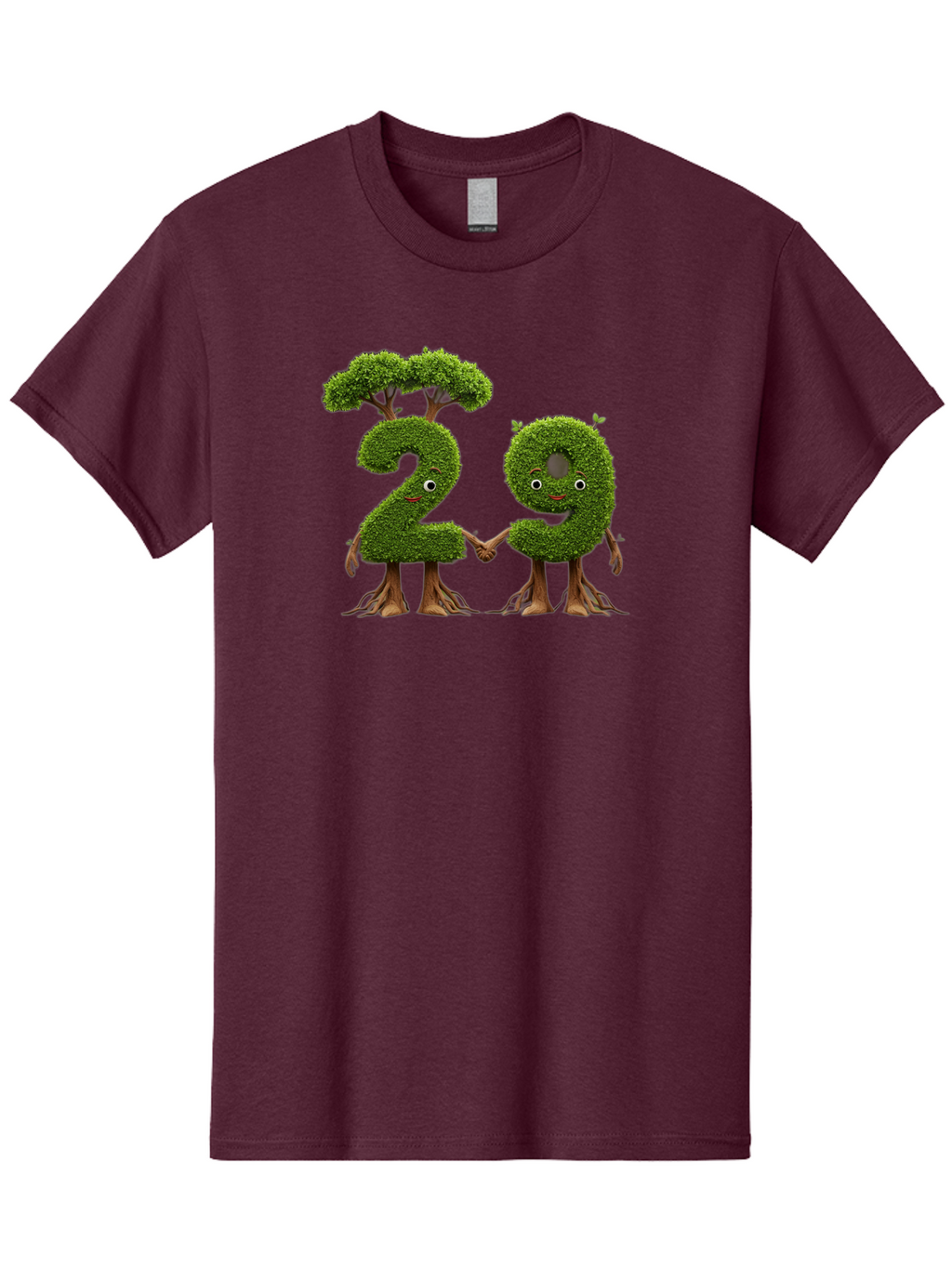 20 Men'S Graphic Tee, 100% Cotton, Comfortable Casual Summer Wear, Machine Washable, Topiary Numbers, Hand In Hand, Numbers 2 And 4, Foliage Characters, Leafy Figures, Green Numbers, Happy Faces, Whimsical Design, Nature-Inspired Art, Bab612