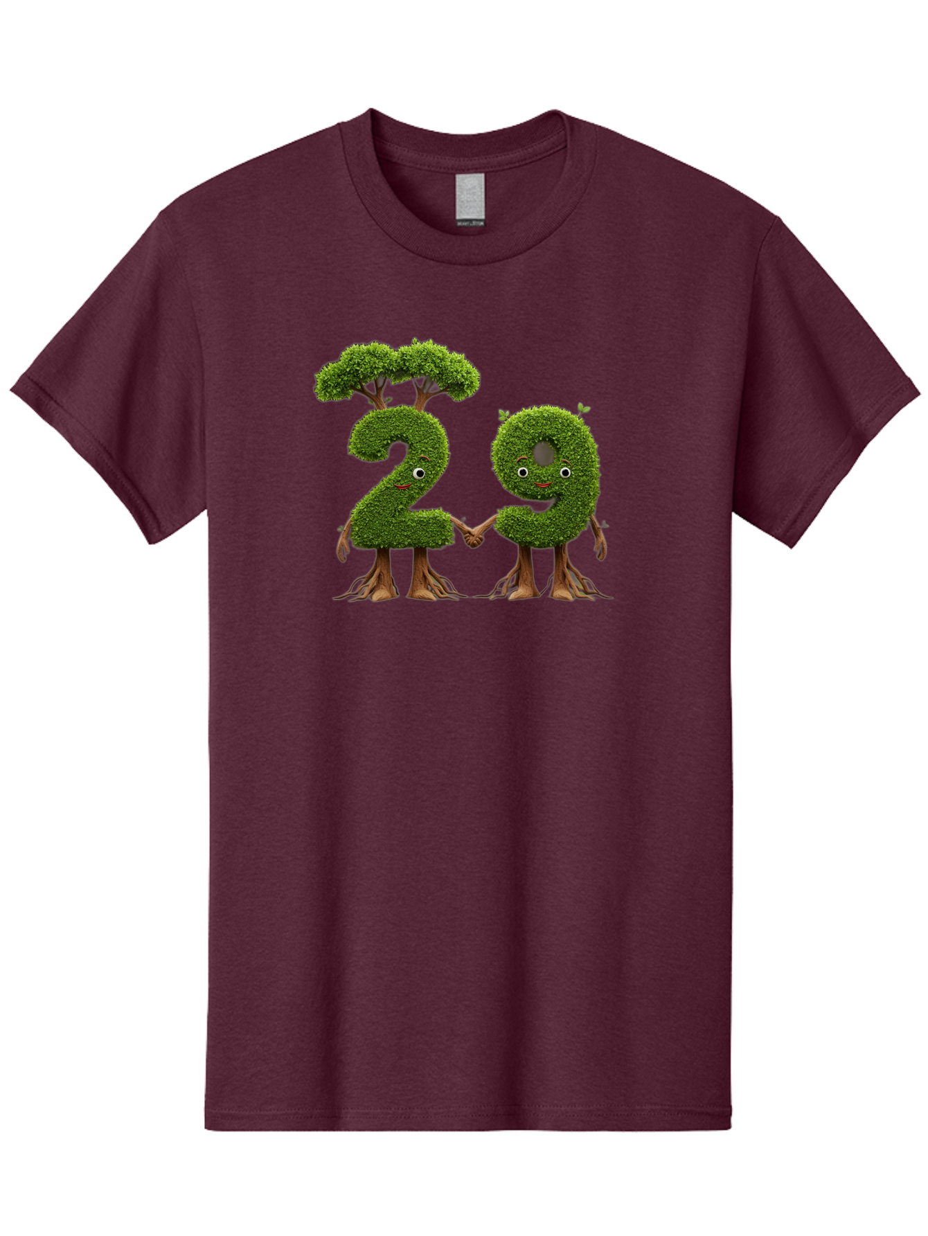 20 Men'S Graphic Tee, 100% Cotton, Comfortable Casual Summer Wear, Machine Washable, Topiary Numbers, Hand In Hand, Numbers 2 And 4, Foliage Characters, Leafy Figures, Green Numbers, Happy Faces, Whimsical Design, Nature-Inspired Art, Bab612