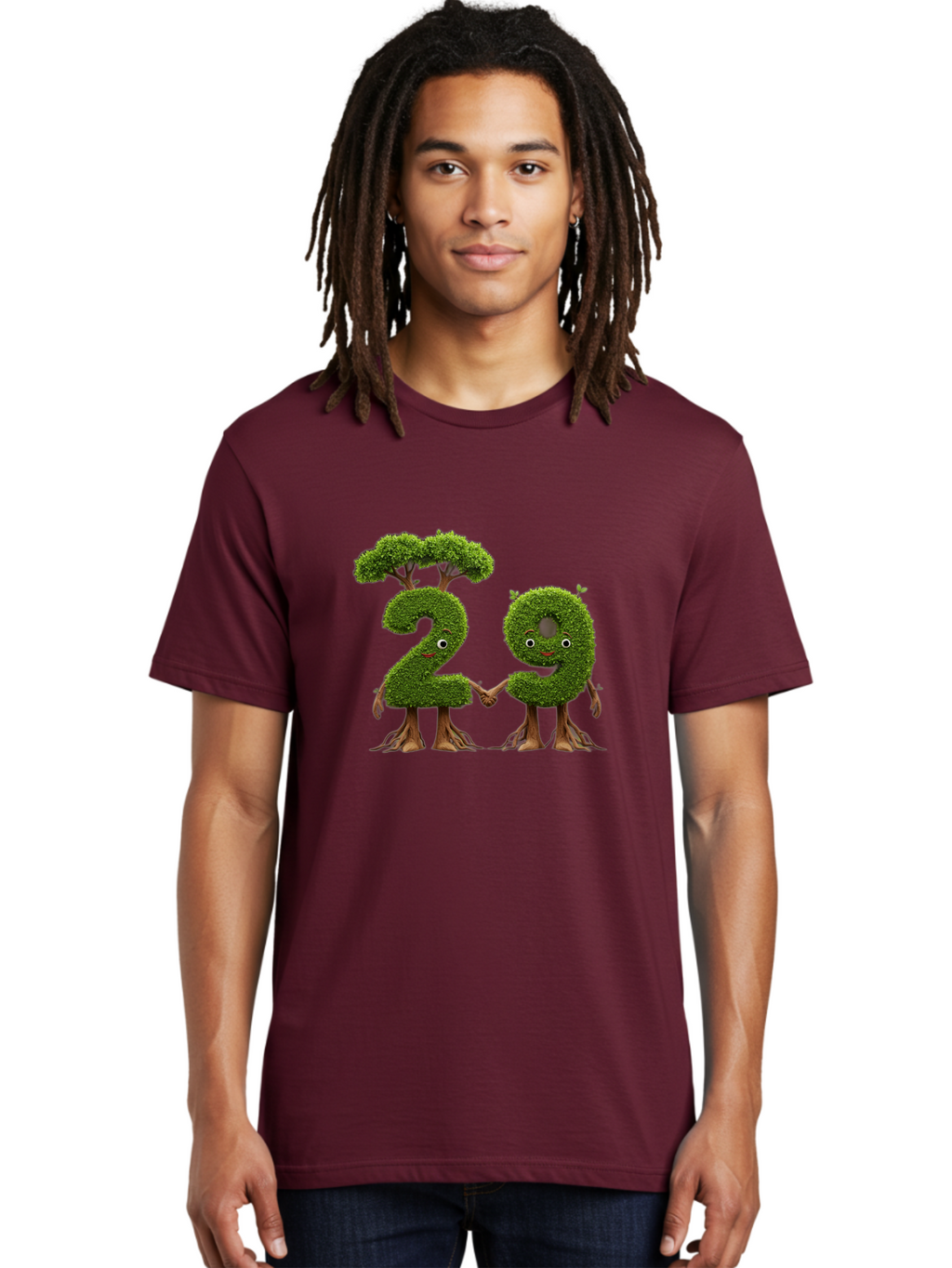 20 Men'S Graphic Tee, 100% Cotton, Comfortable Casual Summer Wear, Machine Washable, Topiary Numbers, Hand In Hand, Numbers 2 And 4, Foliage Characters, Leafy Figures, Green Numbers, Happy Faces, Whimsical Design, Nature-Inspired Art, Bab612