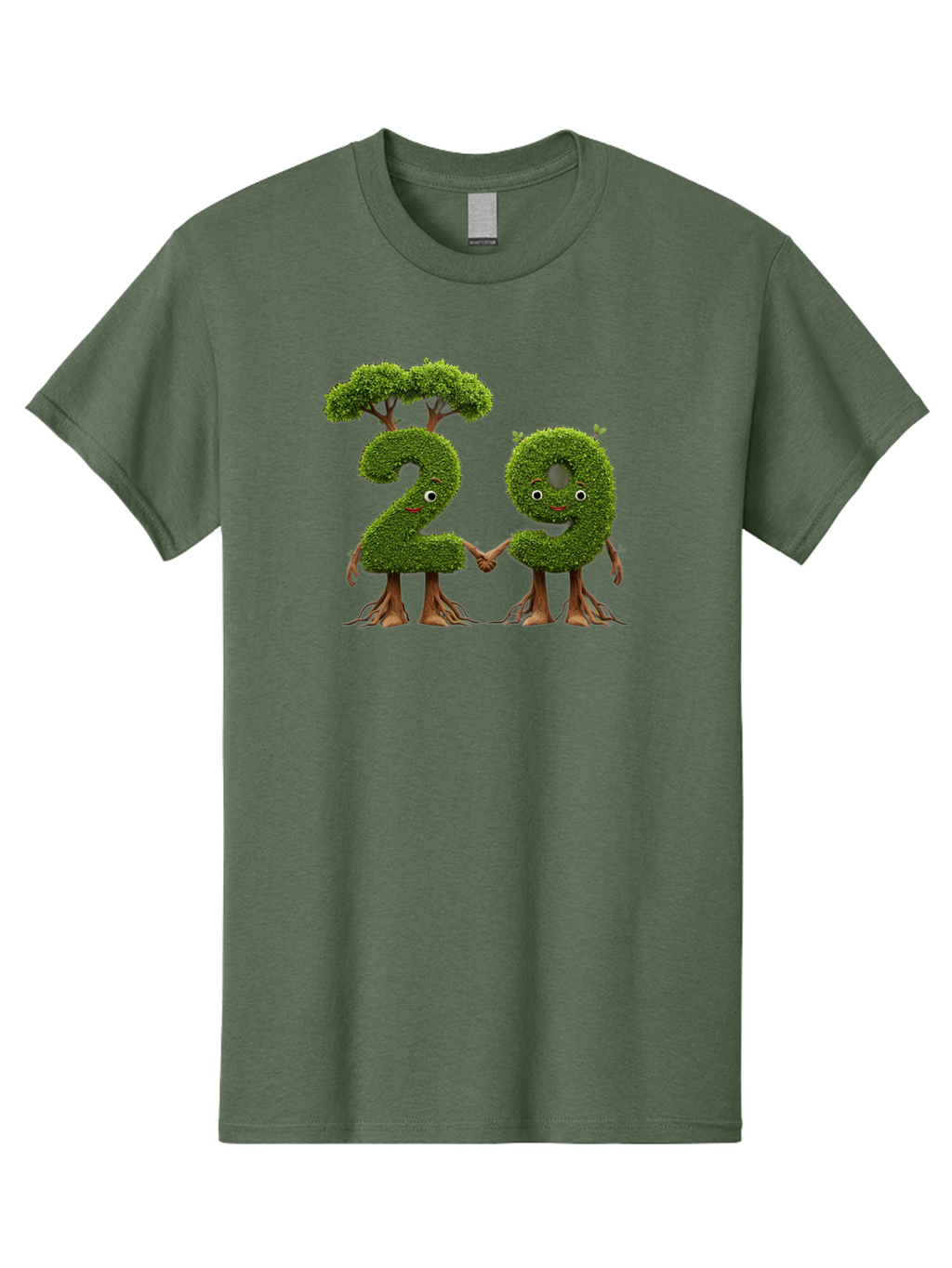 20 Men'S Graphic Tee, 100% Cotton, Comfortable Casual Summer Wear, Machine Washable, Topiary Numbers, Hand In Hand, Numbers 2 And 4, Foliage Characters, Leafy Figures, Green Numbers, Happy Faces, Whimsical Design, Nature-Inspired Art, Bab612