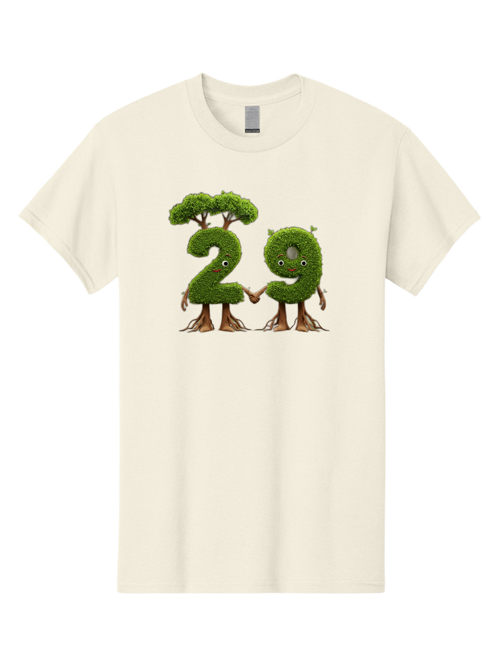 20 Men'S Graphic Tee, 100% Cotton, Comfortable Casual Summer Wear, Machine Washable, Topiary Numbers, Hand In Hand, Numbers 2 And 4, Foliage Characters, Leafy Figures, Green Numbers, Happy Faces, Whimsical Design, Nature-Inspired Art, Bab612