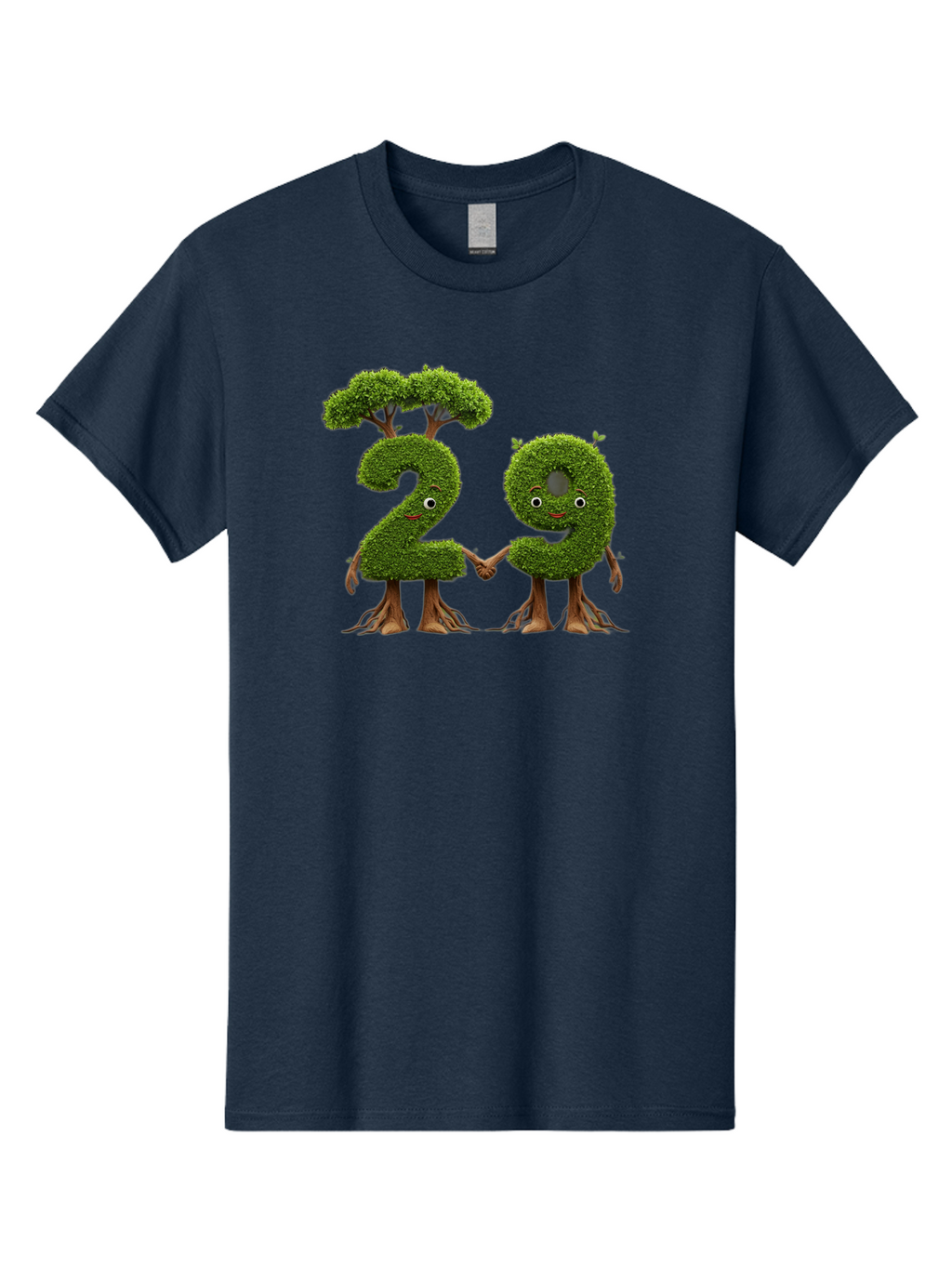 20 Men'S Graphic Tee, 100% Cotton, Comfortable Casual Summer Wear, Machine Washable, Topiary Numbers, Hand In Hand, Numbers 2 And 4, Foliage Characters, Leafy Figures, Green Numbers, Happy Faces, Whimsical Design, Nature-Inspired Art, Bab612