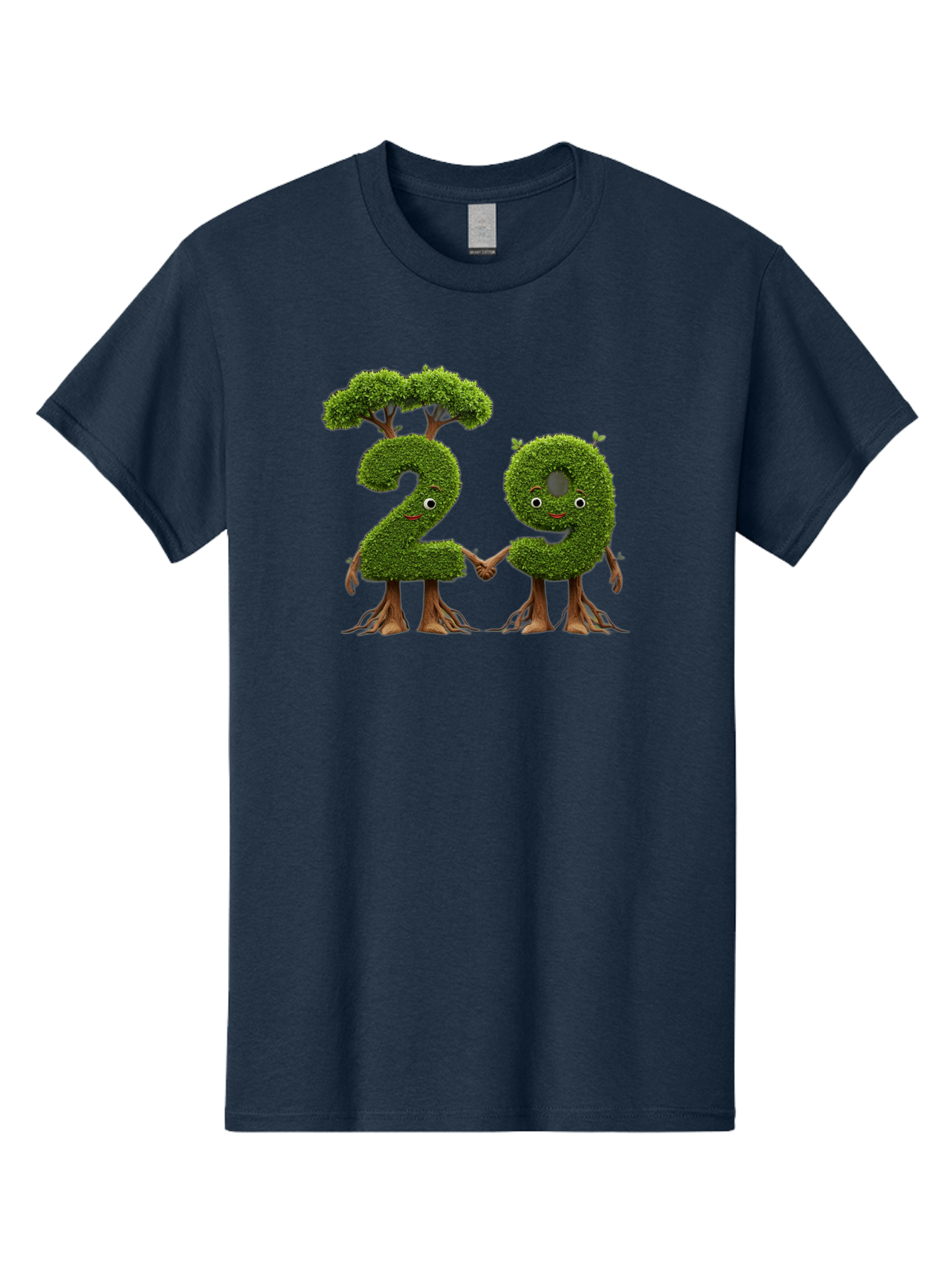 20 Men'S Graphic Tee, 100% Cotton, Comfortable Casual Summer Wear, Machine Washable, Topiary Numbers, Hand In Hand, Numbers 2 And 4, Foliage Characters, Leafy Figures, Green Numbers, Happy Faces, Whimsical Design, Nature-Inspired Art, Bab612