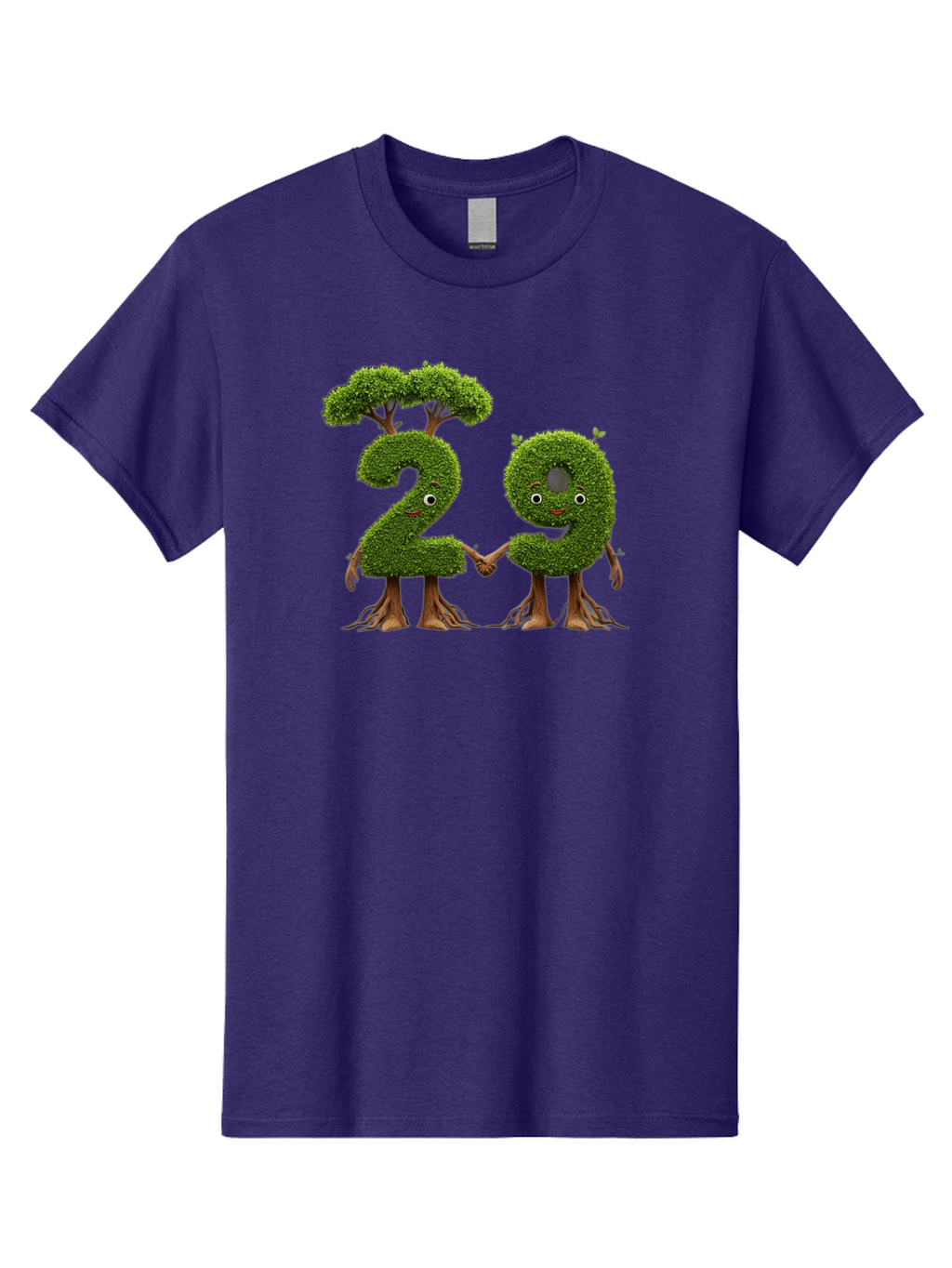 20 Men'S Graphic Tee, 100% Cotton, Comfortable Casual Summer Wear, Machine Washable, Topiary Numbers, Hand In Hand, Numbers 2 And 4, Foliage Characters, Leafy Figures, Green Numbers, Happy Faces, Whimsical Design, Nature-Inspired Art, Bab612