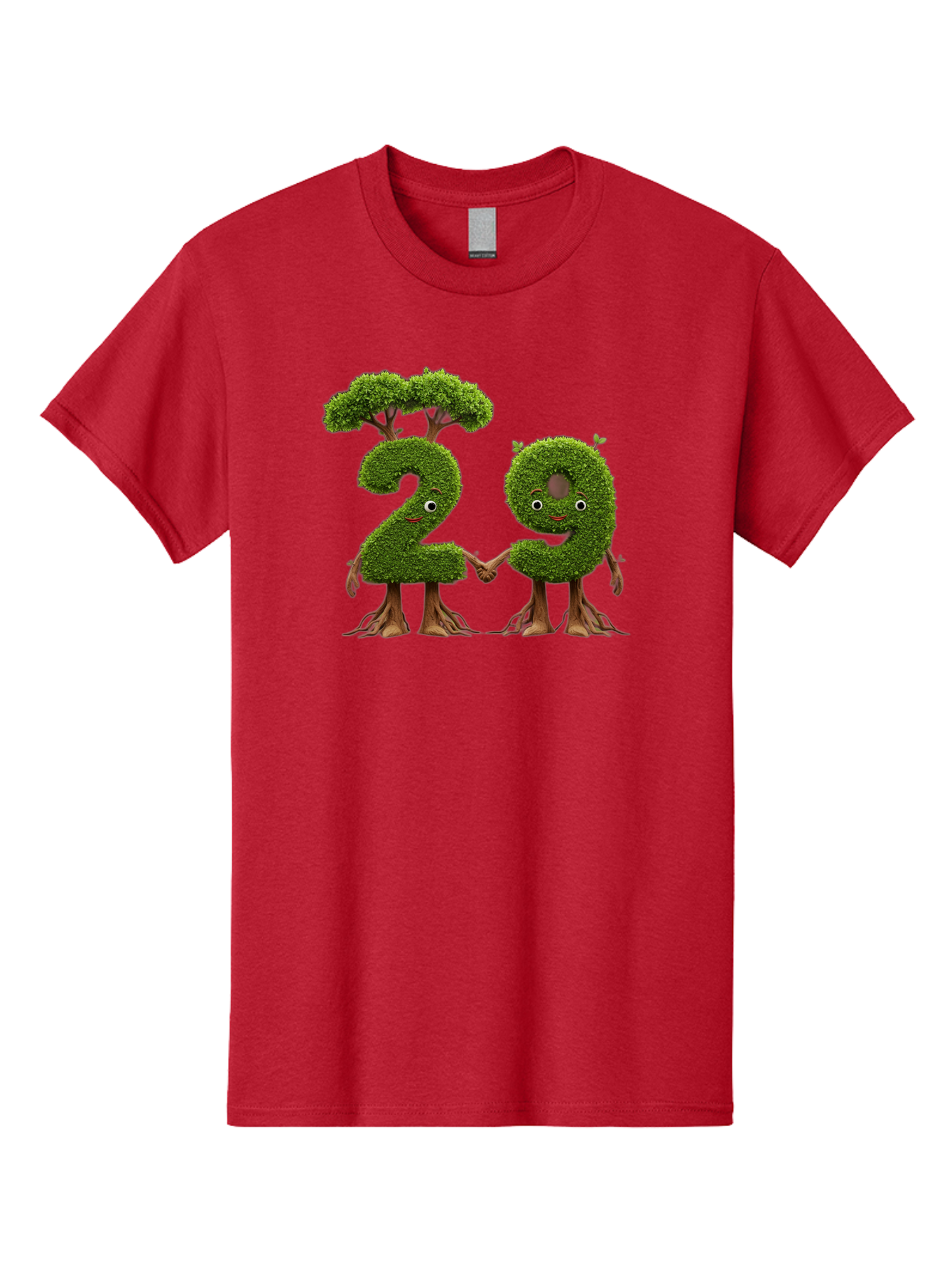 20 Men'S Graphic Tee, 100% Cotton, Comfortable Casual Summer Wear, Machine Washable, Topiary Numbers, Hand In Hand, Numbers 2 And 4, Foliage Characters, Leafy Figures, Green Numbers, Happy Faces, Whimsical Design, Nature-Inspired Art, Bab612