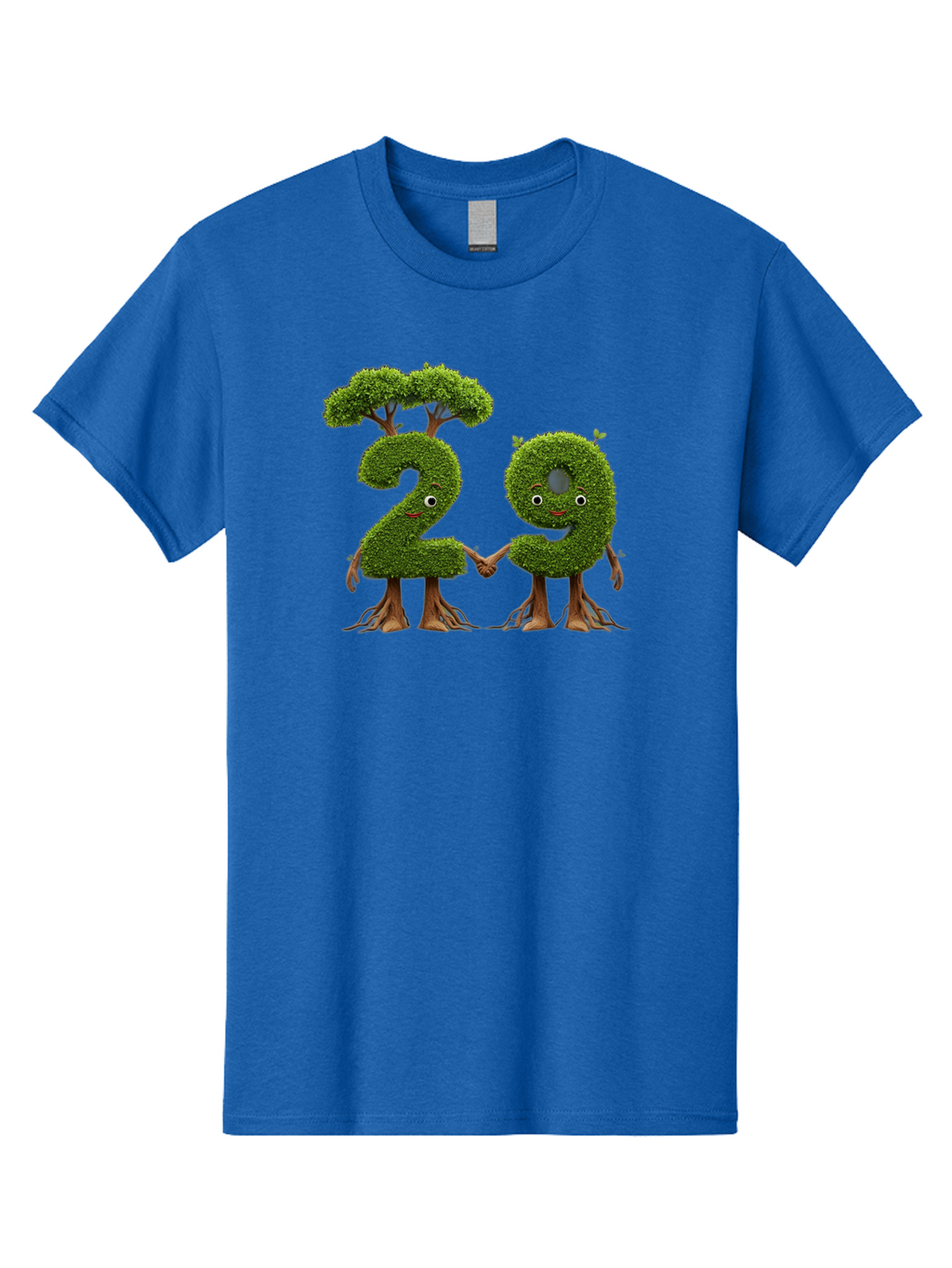 20 Men'S Graphic Tee, 100% Cotton, Comfortable Casual Summer Wear, Machine Washable, Topiary Numbers, Hand In Hand, Numbers 2 And 4, Foliage Characters, Leafy Figures, Green Numbers, Happy Faces, Whimsical Design, Nature-Inspired Art, Bab612