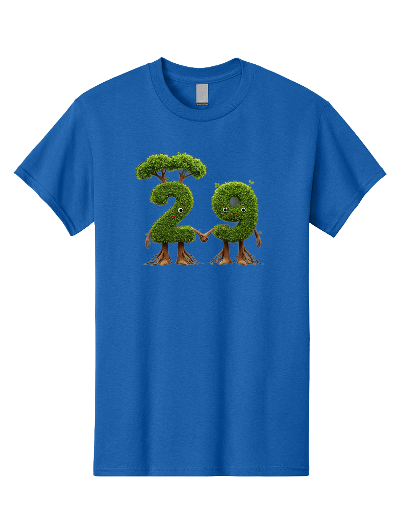 20 Men'S Graphic Tee, 100% Cotton, Comfortable Casual Summer Wear, Machine Washable, Topiary Numbers, Hand In Hand, Numbers 2 And 4, Foliage Characters, Leafy Figures, Green Numbers, Happy Faces, Whimsical Design, Nature-Inspired Art, Bab612