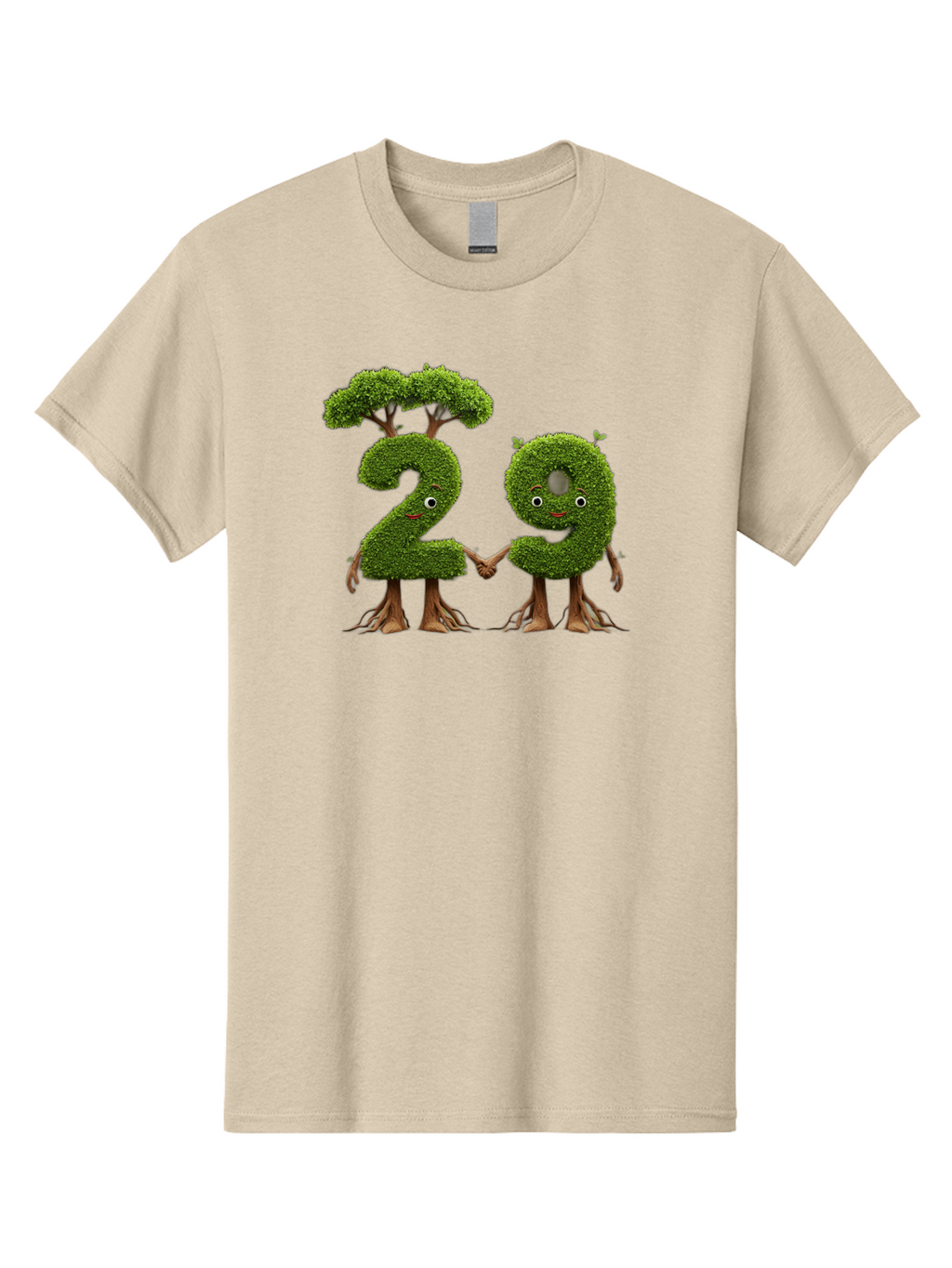 20 Men'S Graphic Tee, 100% Cotton, Comfortable Casual Summer Wear, Machine Washable, Topiary Numbers, Hand In Hand, Numbers 2 And 4, Foliage Characters, Leafy Figures, Green Numbers, Happy Faces, Whimsical Design, Nature-Inspired Art, Bab612