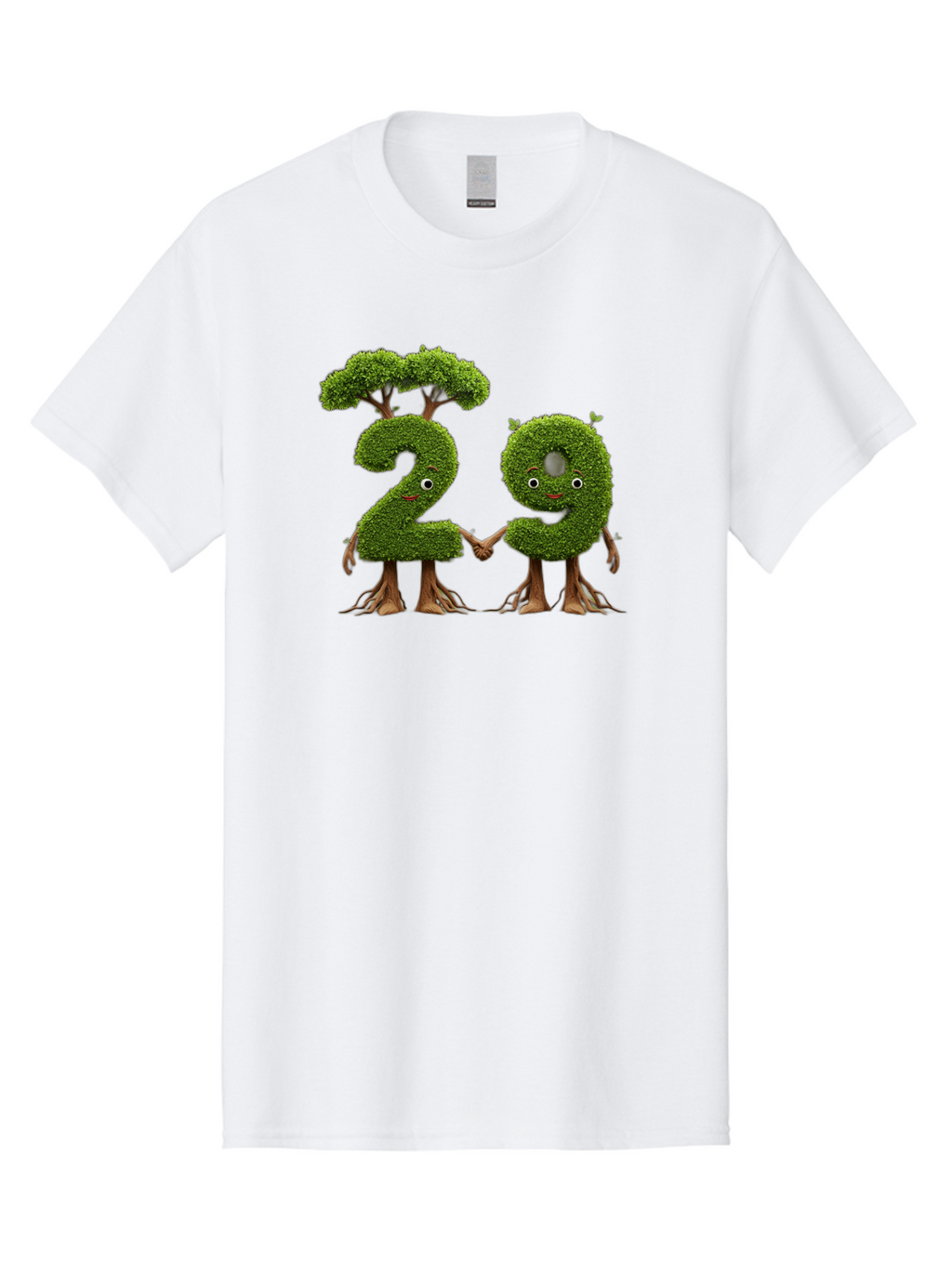 20 Men'S Graphic Tee, 100% Cotton, Comfortable Casual Summer Wear, Machine Washable, Topiary Numbers, Hand In Hand, Numbers 2 And 4, Foliage Characters, Leafy Figures, Green Numbers, Happy Faces, Whimsical Design, Nature-Inspired Art, Bab612