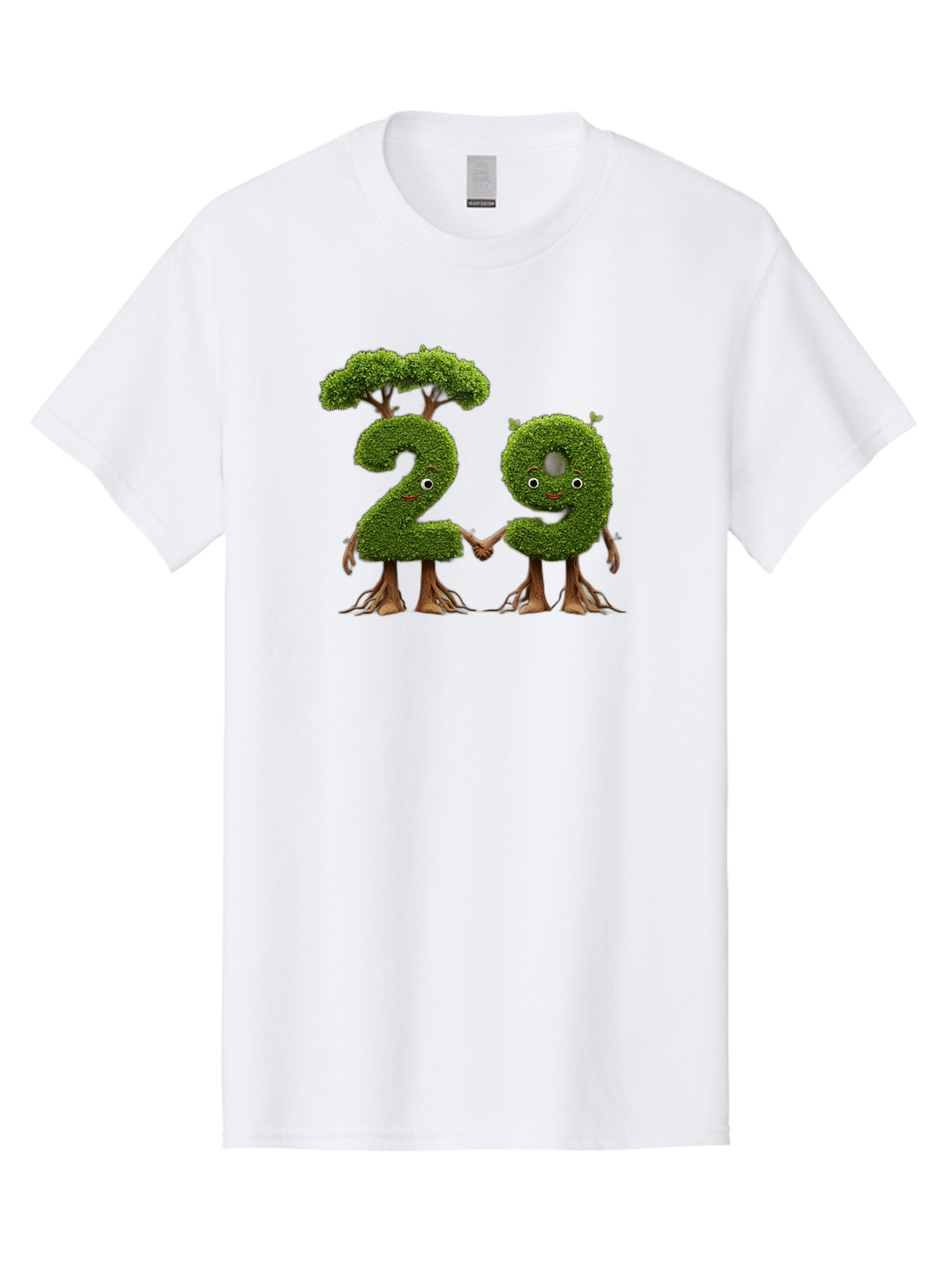 20 Men'S Graphic Tee, 100% Cotton, Comfortable Casual Summer Wear, Machine Washable, Topiary Numbers, Hand In Hand, Numbers 2 And 4, Foliage Characters, Leafy Figures, Green Numbers, Happy Faces, Whimsical Design, Nature-Inspired Art, Bab612