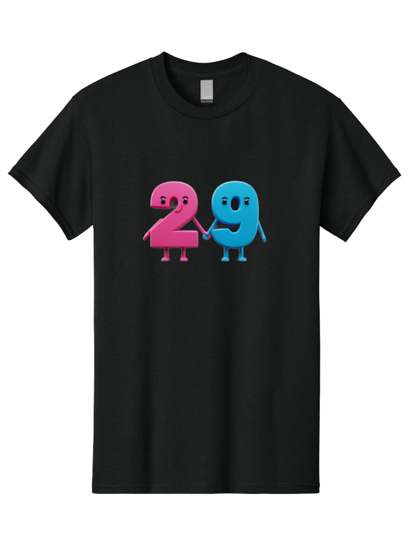 21 Men'S Graphic Tee, 100% Cotton, Comfortable Casual Summer Wear, Machine Washable, Cartoon Numbers 2 And 1, Pink And Blue Characters, Holding Hands, Smiling Faces, Friendly, Cute, Animated, Numbers With Personality, Digital Illustration, Bab613