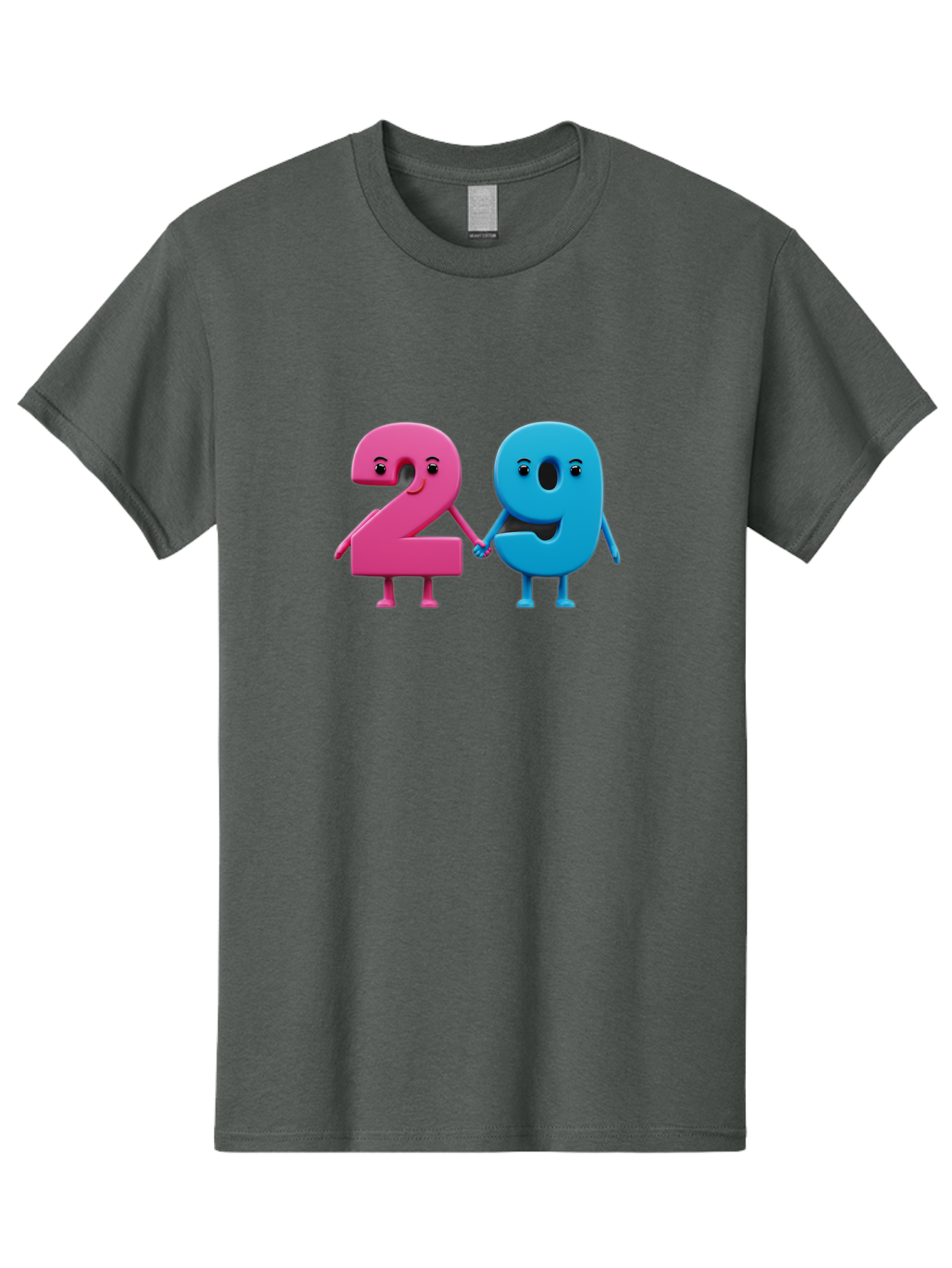 21 Men'S Graphic Tee, 100% Cotton, Comfortable Casual Summer Wear, Machine Washable, Cartoon Numbers 2 And 1, Pink And Blue Characters, Holding Hands, Smiling Faces, Friendly, Cute, Animated, Numbers With Personality, Digital Illustration, Bab613