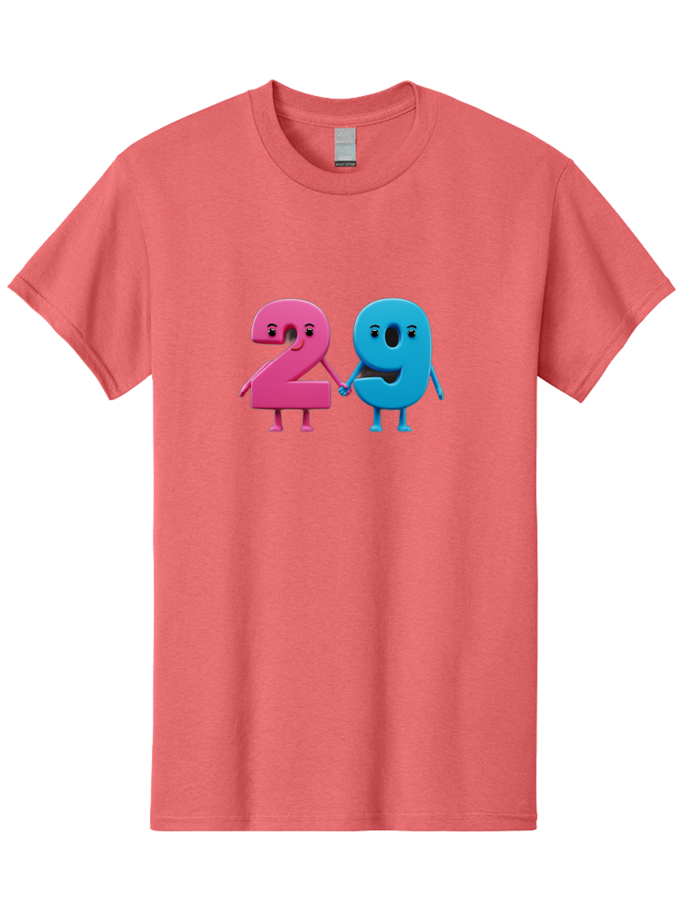 21 Men'S Graphic Tee, 100% Cotton, Comfortable Casual Summer Wear, Machine Washable, Cartoon Numbers 2 And 1, Pink And Blue Characters, Holding Hands, Smiling Faces, Friendly, Cute, Animated, Numbers With Personality, Digital Illustration, Bab613