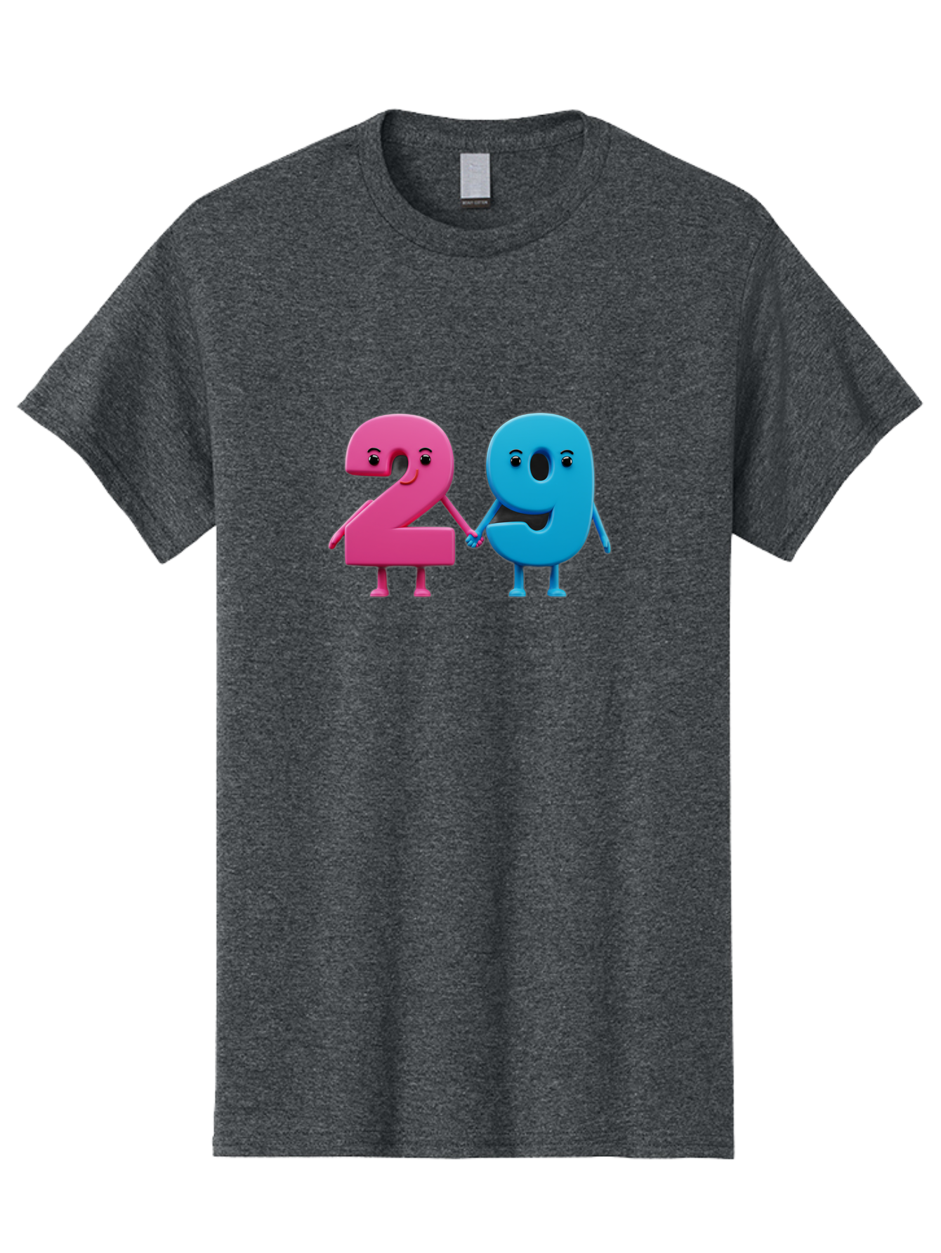 21 Men'S Graphic Tee, 100% Cotton, Comfortable Casual Summer Wear, Machine Washable, Cartoon Numbers 2 And 1, Pink And Blue Characters, Holding Hands, Smiling Faces, Friendly, Cute, Animated, Numbers With Personality, Digital Illustration, Bab613