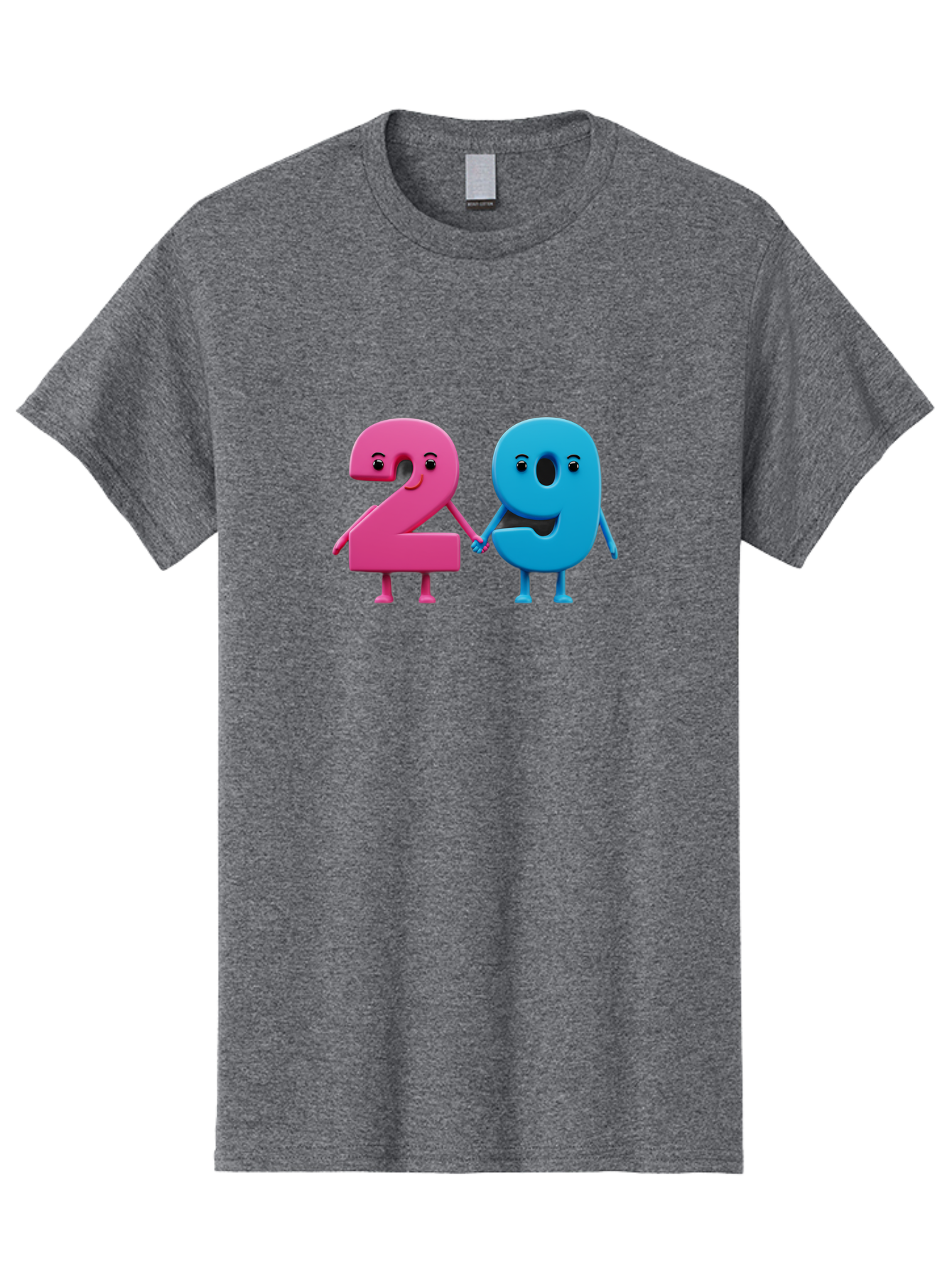21 Men'S Graphic Tee, 100% Cotton, Comfortable Casual Summer Wear, Machine Washable, Cartoon Numbers 2 And 1, Pink And Blue Characters, Holding Hands, Smiling Faces, Friendly, Cute, Animated, Numbers With Personality, Digital Illustration, Bab613