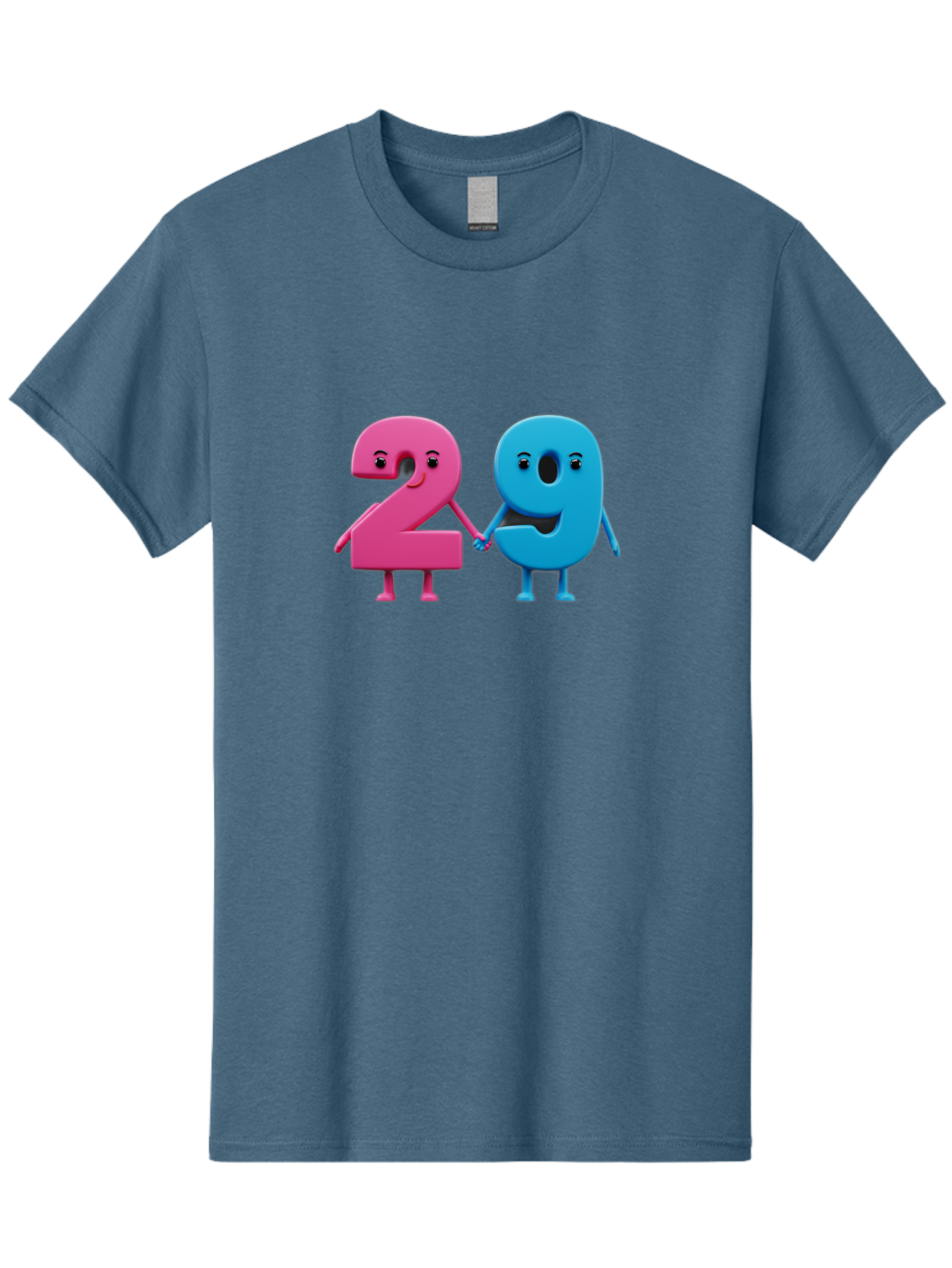 21 Men'S Graphic Tee, 100% Cotton, Comfortable Casual Summer Wear, Machine Washable, Cartoon Numbers 2 And 1, Pink And Blue Characters, Holding Hands, Smiling Faces, Friendly, Cute, Animated, Numbers With Personality, Digital Illustration, Bab613