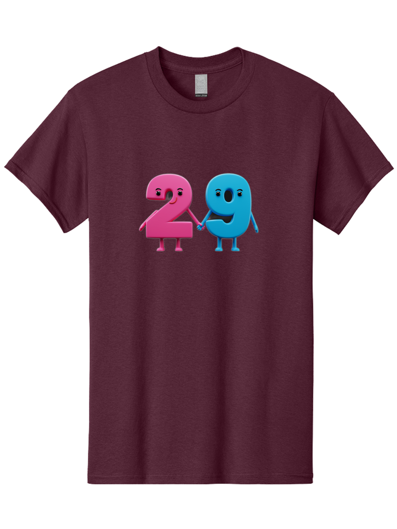21 Men'S Graphic Tee, 100% Cotton, Comfortable Casual Summer Wear, Machine Washable, Cartoon Numbers 2 And 1, Pink And Blue Characters, Holding Hands, Smiling Faces, Friendly, Cute, Animated, Numbers With Personality, Digital Illustration, Bab613