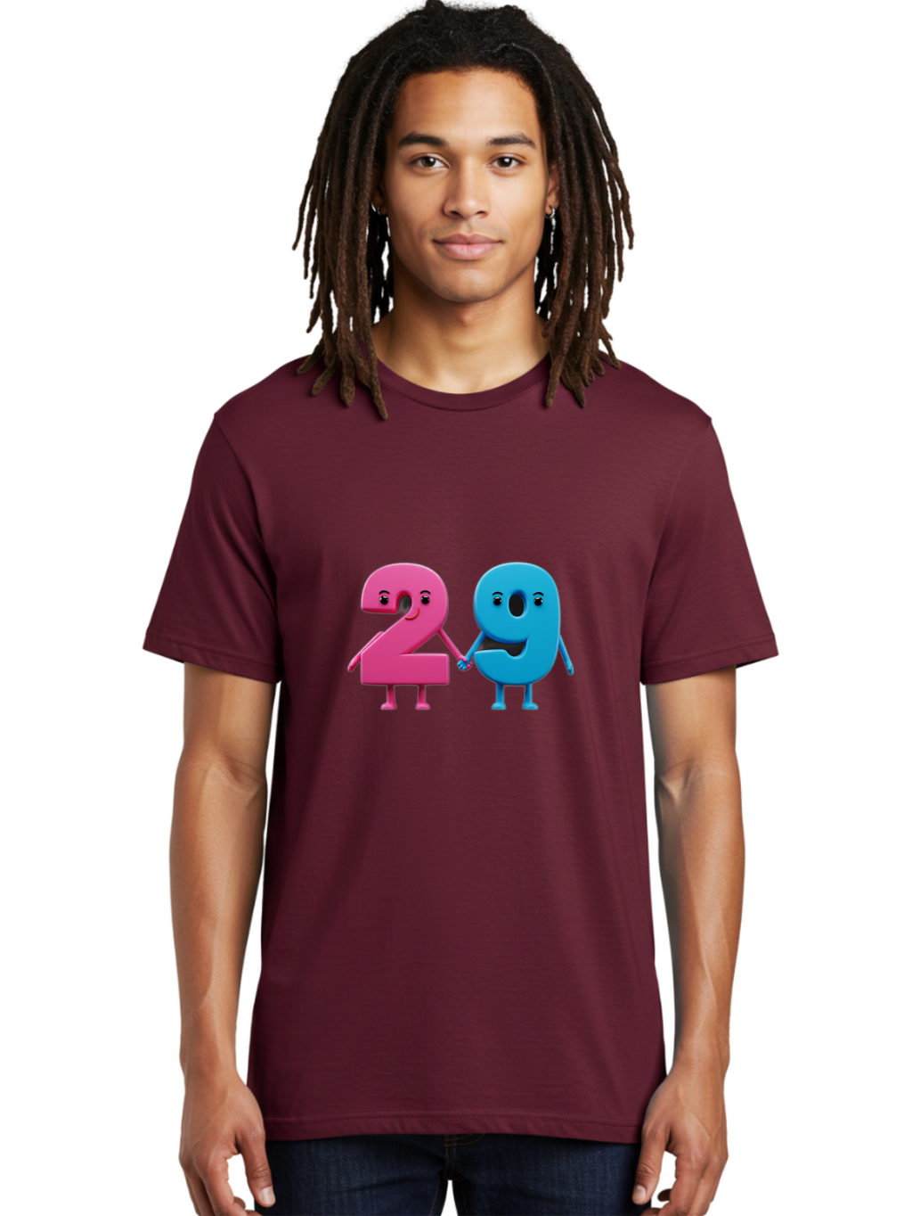 21 Men'S Graphic Tee, 100% Cotton, Comfortable Casual Summer Wear, Machine Washable, Cartoon Numbers 2 And 1, Pink And Blue Characters, Holding Hands, Smiling Faces, Friendly, Cute, Animated, Numbers With Personality, Digital Illustration, Bab613