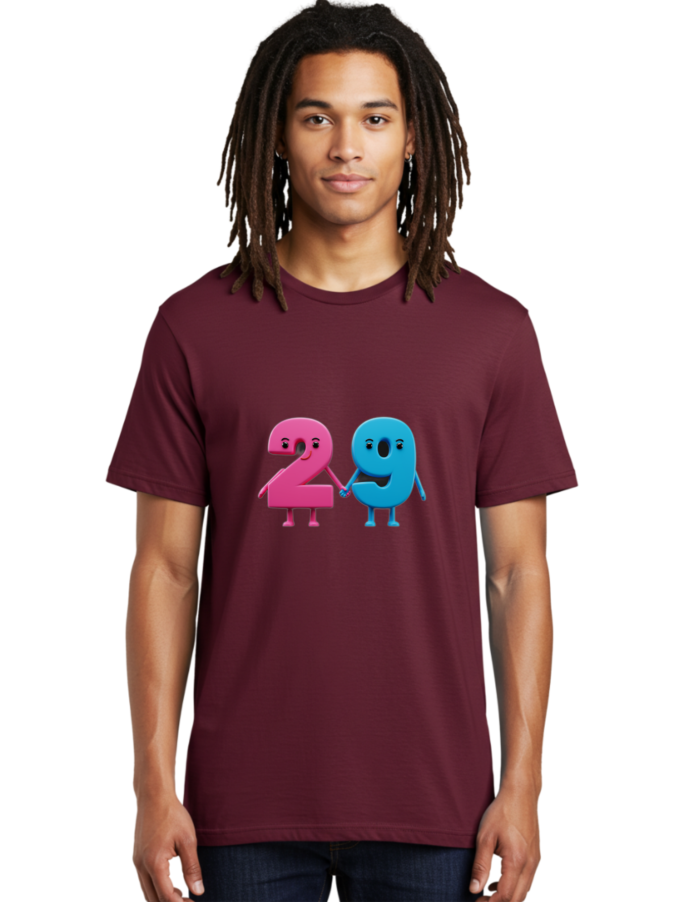 21 Men'S Graphic Tee, 100% Cotton, Comfortable Casual Summer Wear, Machine Washable, Cartoon Numbers 2 And 1, Pink And Blue Characters, Holding Hands, Smiling Faces, Friendly, Cute, Animated, Numbers With Personality, Digital Illustration, Bab613