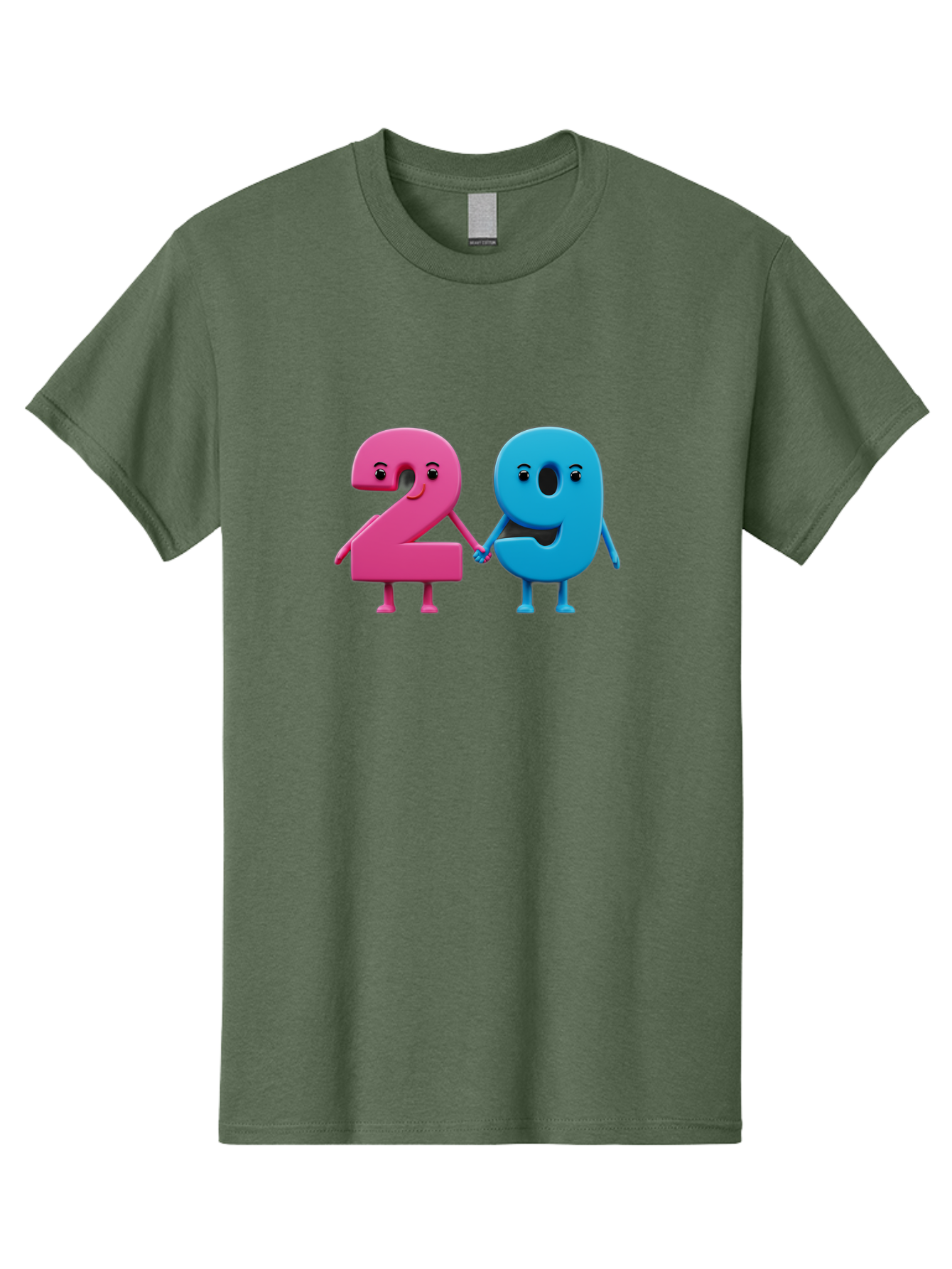 21 Men'S Graphic Tee, 100% Cotton, Comfortable Casual Summer Wear, Machine Washable, Cartoon Numbers 2 And 1, Pink And Blue Characters, Holding Hands, Smiling Faces, Friendly, Cute, Animated, Numbers With Personality, Digital Illustration, Bab613