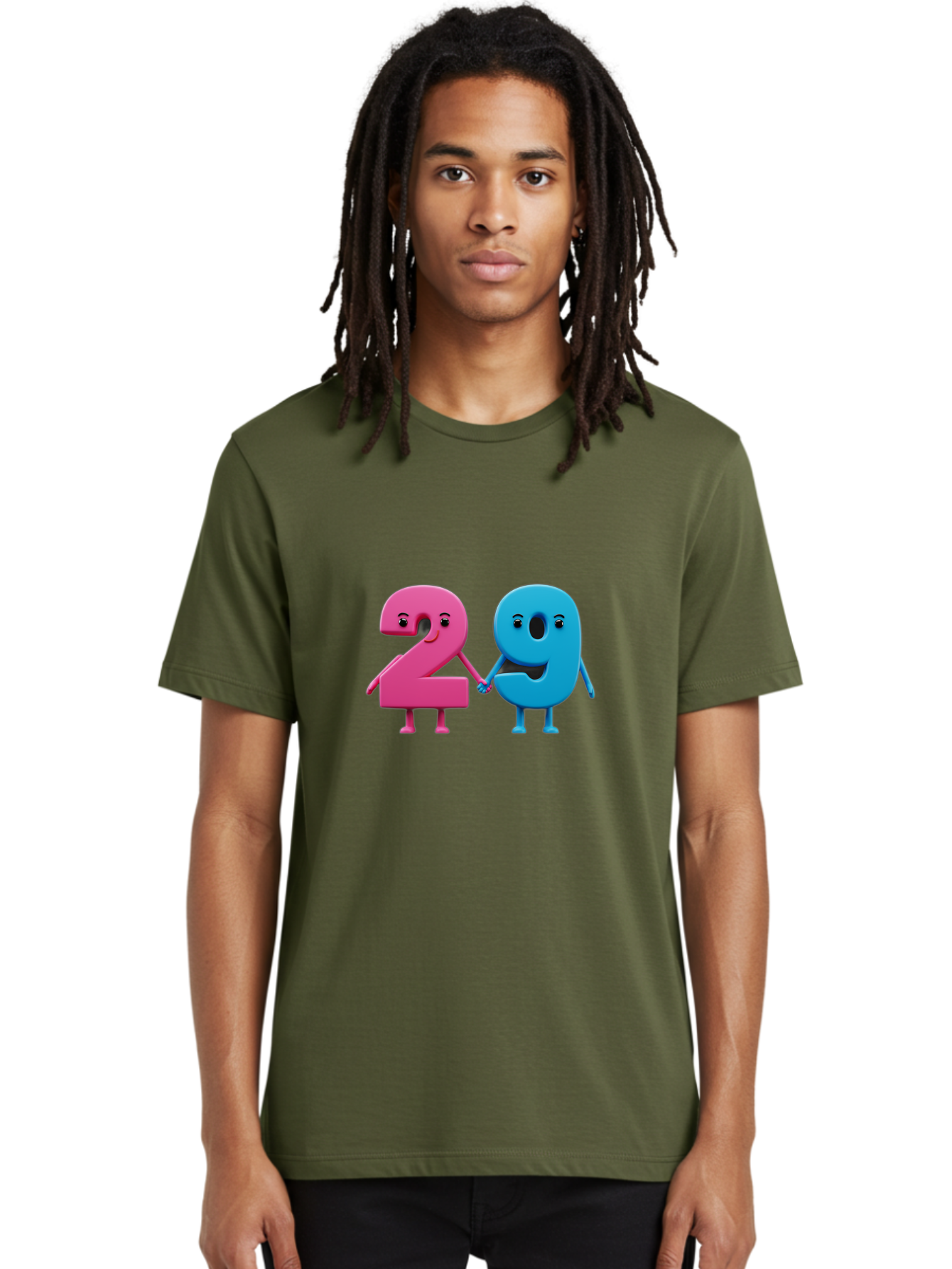 21 Men'S Graphic Tee, 100% Cotton, Comfortable Casual Summer Wear, Machine Washable, Cartoon Numbers 2 And 1, Pink And Blue Characters, Holding Hands, Smiling Faces, Friendly, Cute, Animated, Numbers With Personality, Digital Illustration, Bab613