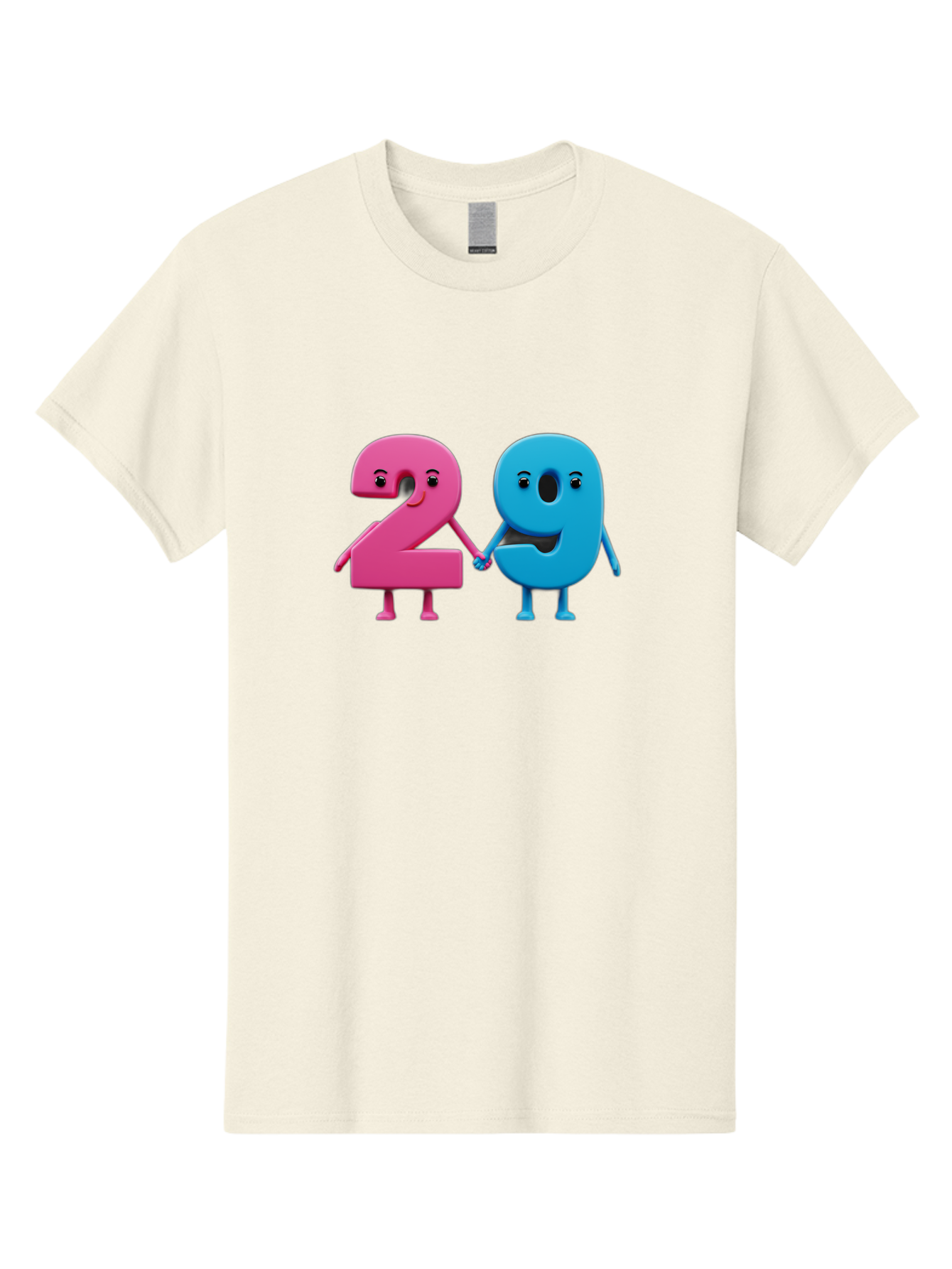 21 Men'S Graphic Tee, 100% Cotton, Comfortable Casual Summer Wear, Machine Washable, Cartoon Numbers 2 And 1, Pink And Blue Characters, Holding Hands, Smiling Faces, Friendly, Cute, Animated, Numbers With Personality, Digital Illustration, Bab613