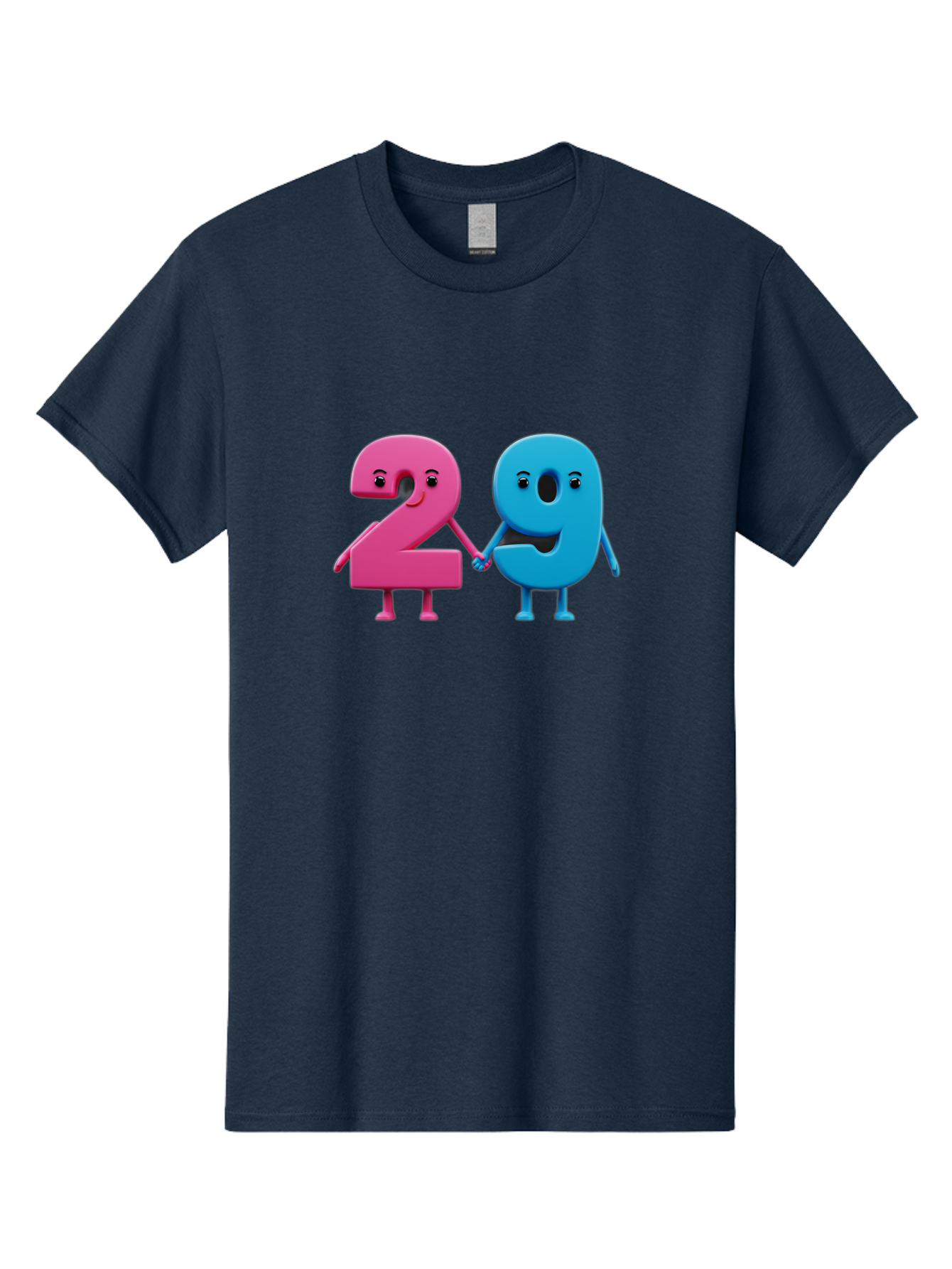 21 Men'S Graphic Tee, 100% Cotton, Comfortable Casual Summer Wear, Machine Washable, Cartoon Numbers 2 And 1, Pink And Blue Characters, Holding Hands, Smiling Faces, Friendly, Cute, Animated, Numbers With Personality, Digital Illustration, Bab613