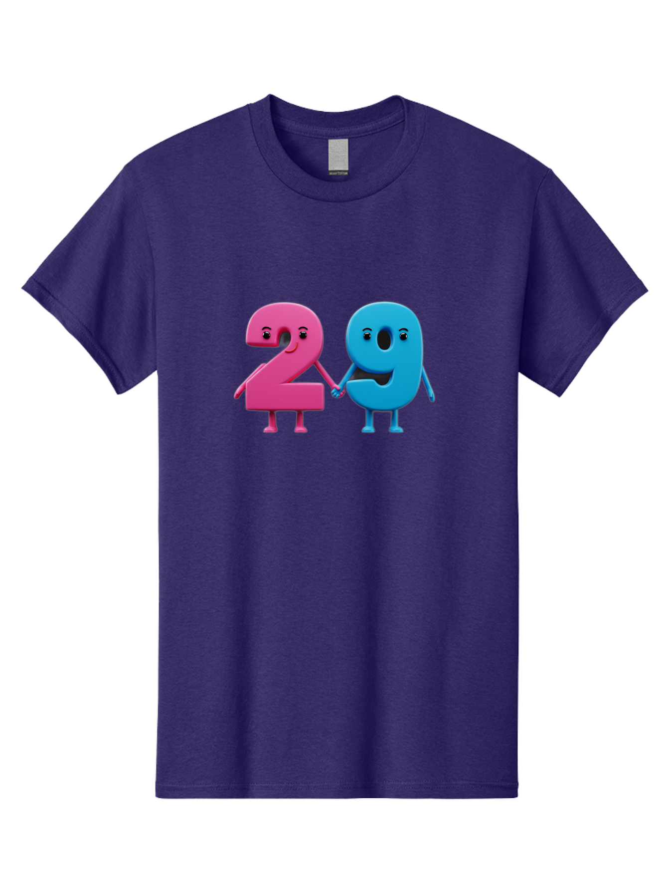 21 Men'S Graphic Tee, 100% Cotton, Comfortable Casual Summer Wear, Machine Washable, Cartoon Numbers 2 And 1, Pink And Blue Characters, Holding Hands, Smiling Faces, Friendly, Cute, Animated, Numbers With Personality, Digital Illustration, Bab613