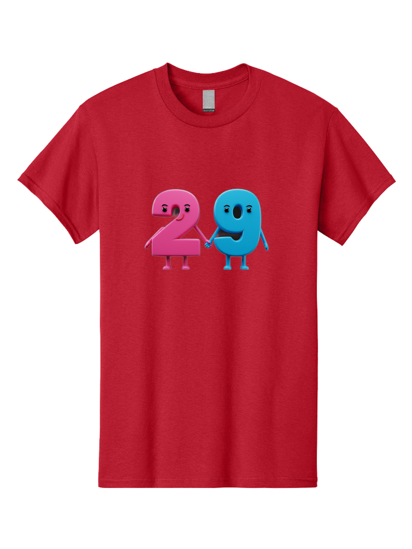 21 Men'S Graphic Tee, 100% Cotton, Comfortable Casual Summer Wear, Machine Washable, Cartoon Numbers 2 And 1, Pink And Blue Characters, Holding Hands, Smiling Faces, Friendly, Cute, Animated, Numbers With Personality, Digital Illustration, Bab613