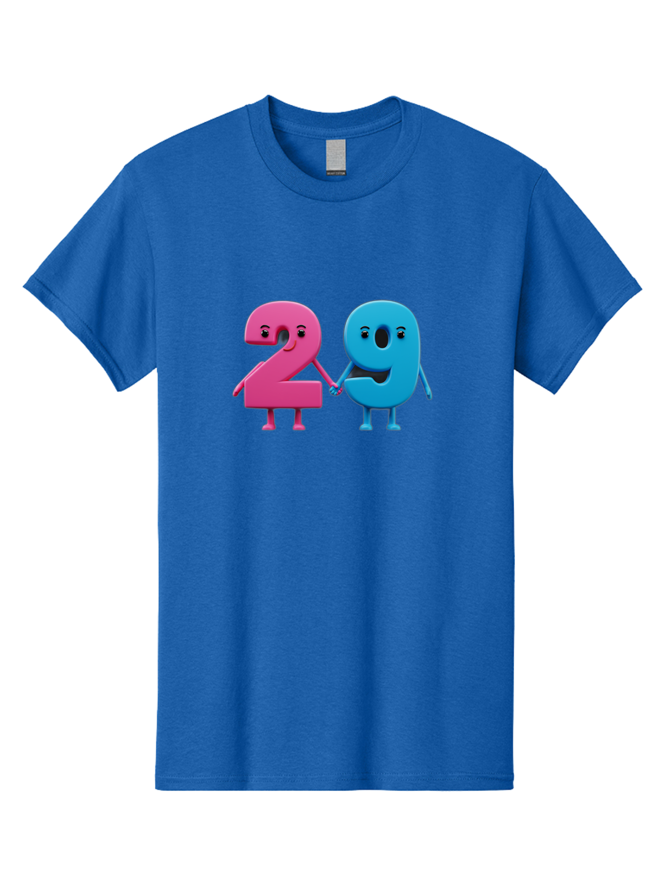 21 Men'S Graphic Tee, 100% Cotton, Comfortable Casual Summer Wear, Machine Washable, Cartoon Numbers 2 And 1, Pink And Blue Characters, Holding Hands, Smiling Faces, Friendly, Cute, Animated, Numbers With Personality, Digital Illustration, Bab613