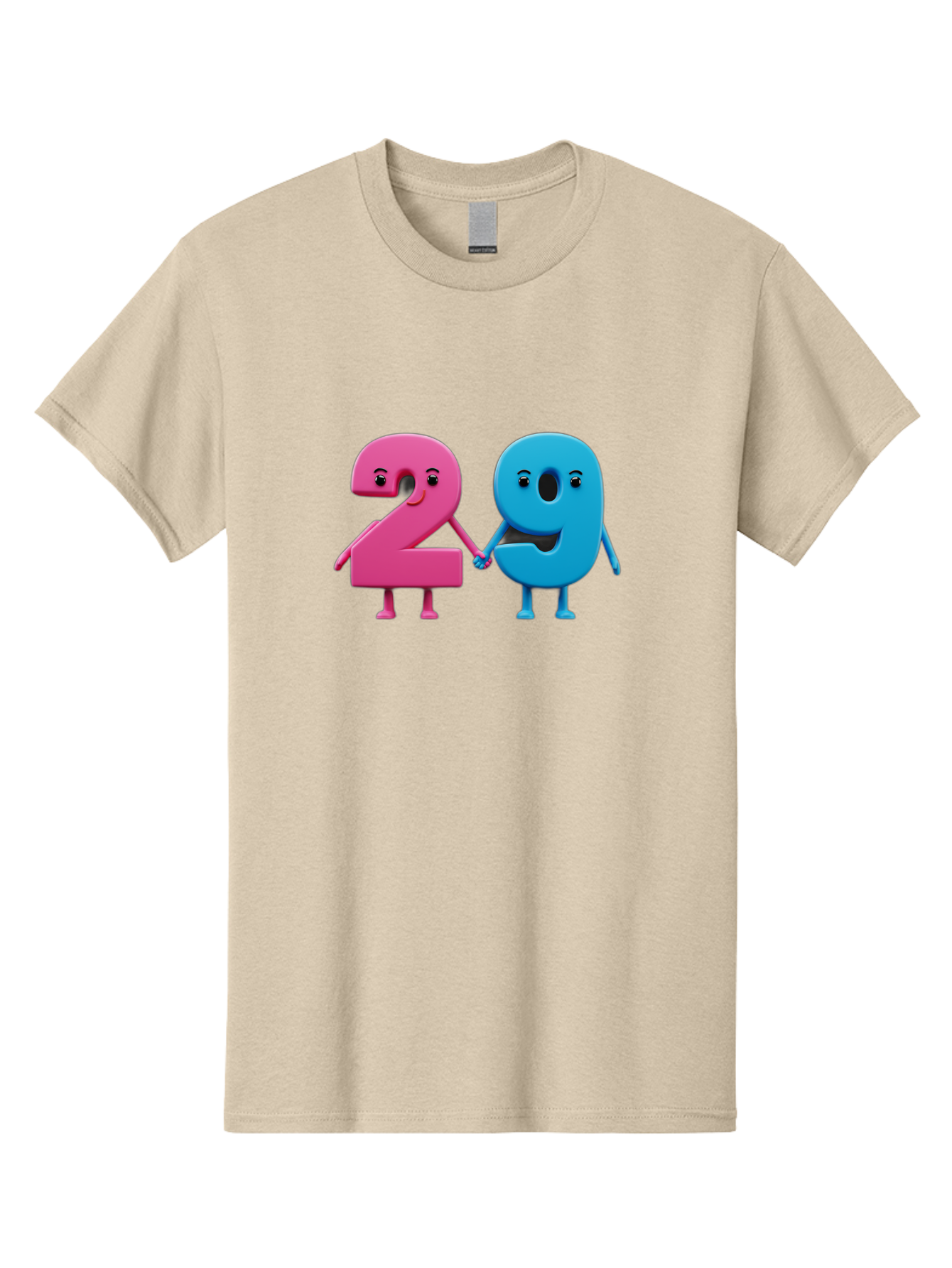 21 Men'S Graphic Tee, 100% Cotton, Comfortable Casual Summer Wear, Machine Washable, Cartoon Numbers 2 And 1, Pink And Blue Characters, Holding Hands, Smiling Faces, Friendly, Cute, Animated, Numbers With Personality, Digital Illustration, Bab613