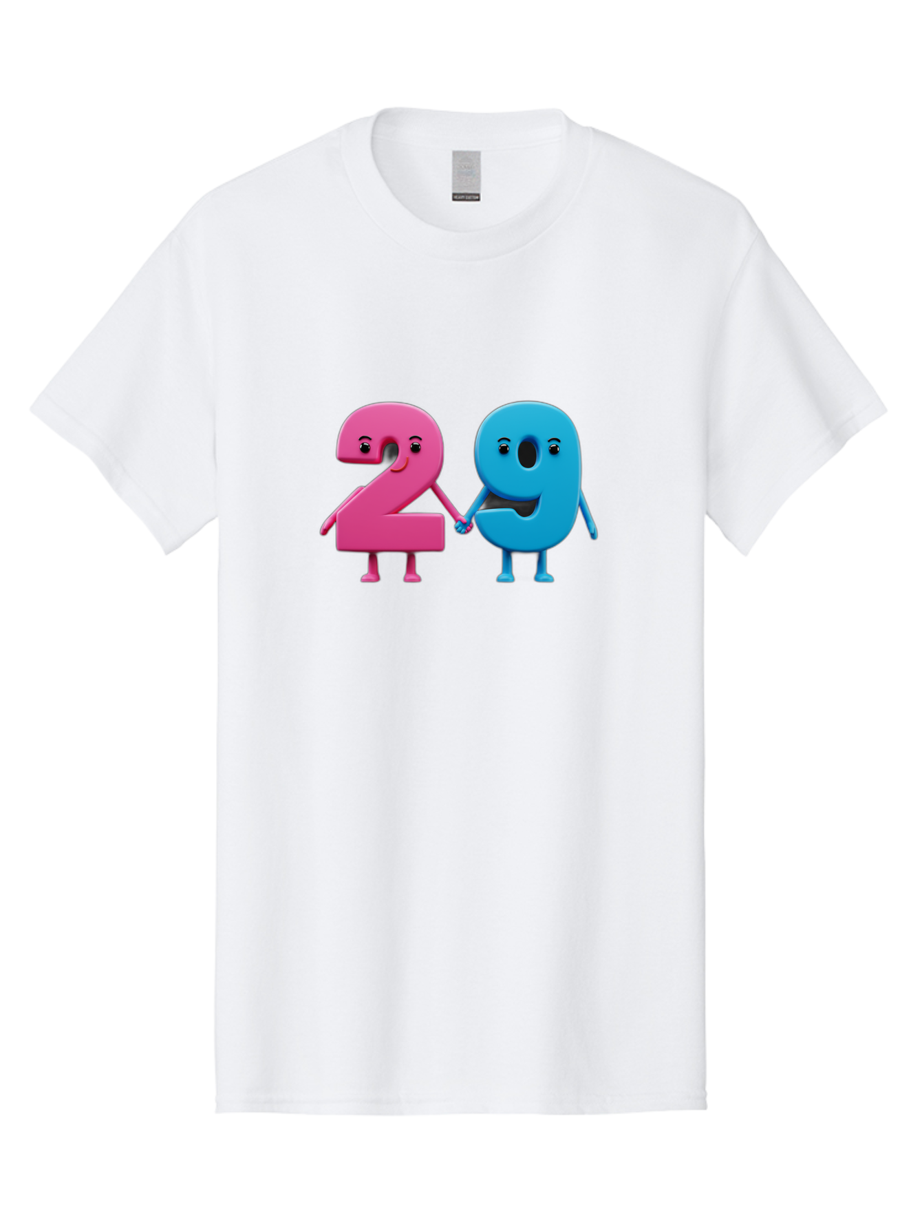 21 Men'S Graphic Tee, 100% Cotton, Comfortable Casual Summer Wear, Machine Washable, Cartoon Numbers 2 And 1, Pink And Blue Characters, Holding Hands, Smiling Faces, Friendly, Cute, Animated, Numbers With Personality, Digital Illustration, Bab613