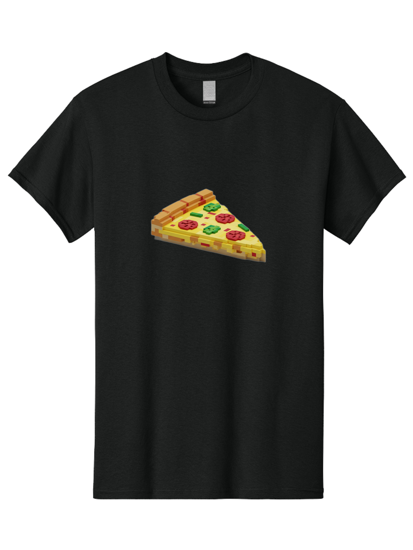 3D-Pizza-Slice Men'S Graphic Tee, 100% Cotton, Comfortable Casual Summer Wear, Machine Washable, Pixel Art, Pizza Slice, 3D Graphics, Pepperoni Pizza, Green Peppers, Yellow Crust, Red Toppings, Digital Illustration, Blocky Texture, Bab615