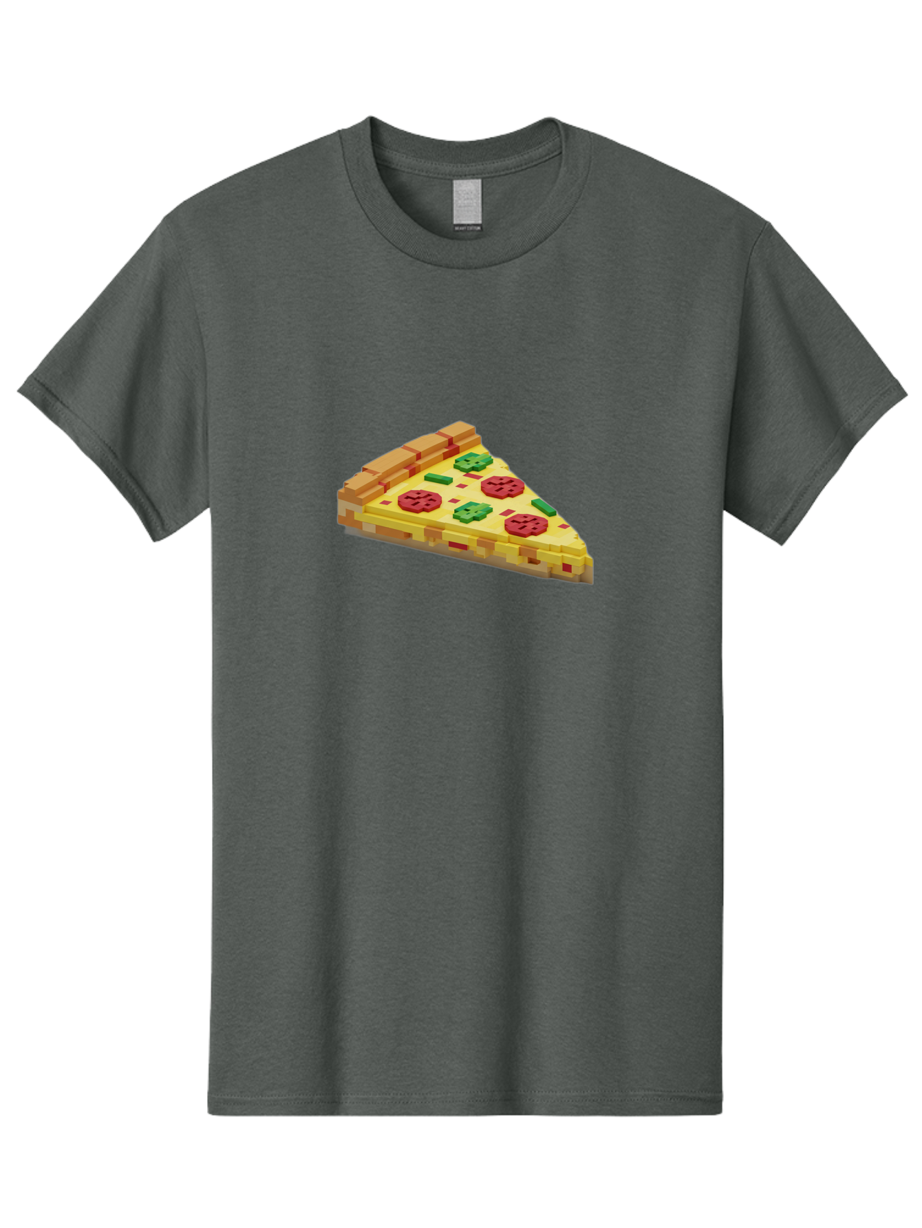 3D-Pizza-Slice Men'S Graphic Tee, 100% Cotton, Comfortable Casual Summer Wear, Machine Washable, Pixel Art, Pizza Slice, 3D Graphics, Pepperoni Pizza, Green Peppers, Yellow Crust, Red Toppings, Digital Illustration, Blocky Texture, Bab615