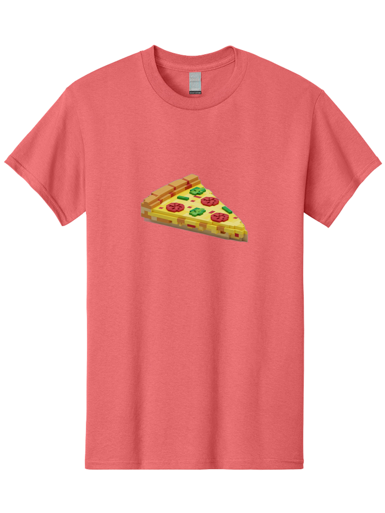 3D-Pizza-Slice Men'S Graphic Tee, 100% Cotton, Comfortable Casual Summer Wear, Machine Washable, Pixel Art, Pizza Slice, 3D Graphics, Pepperoni Pizza, Green Peppers, Yellow Crust, Red Toppings, Digital Illustration, Blocky Texture, Bab615