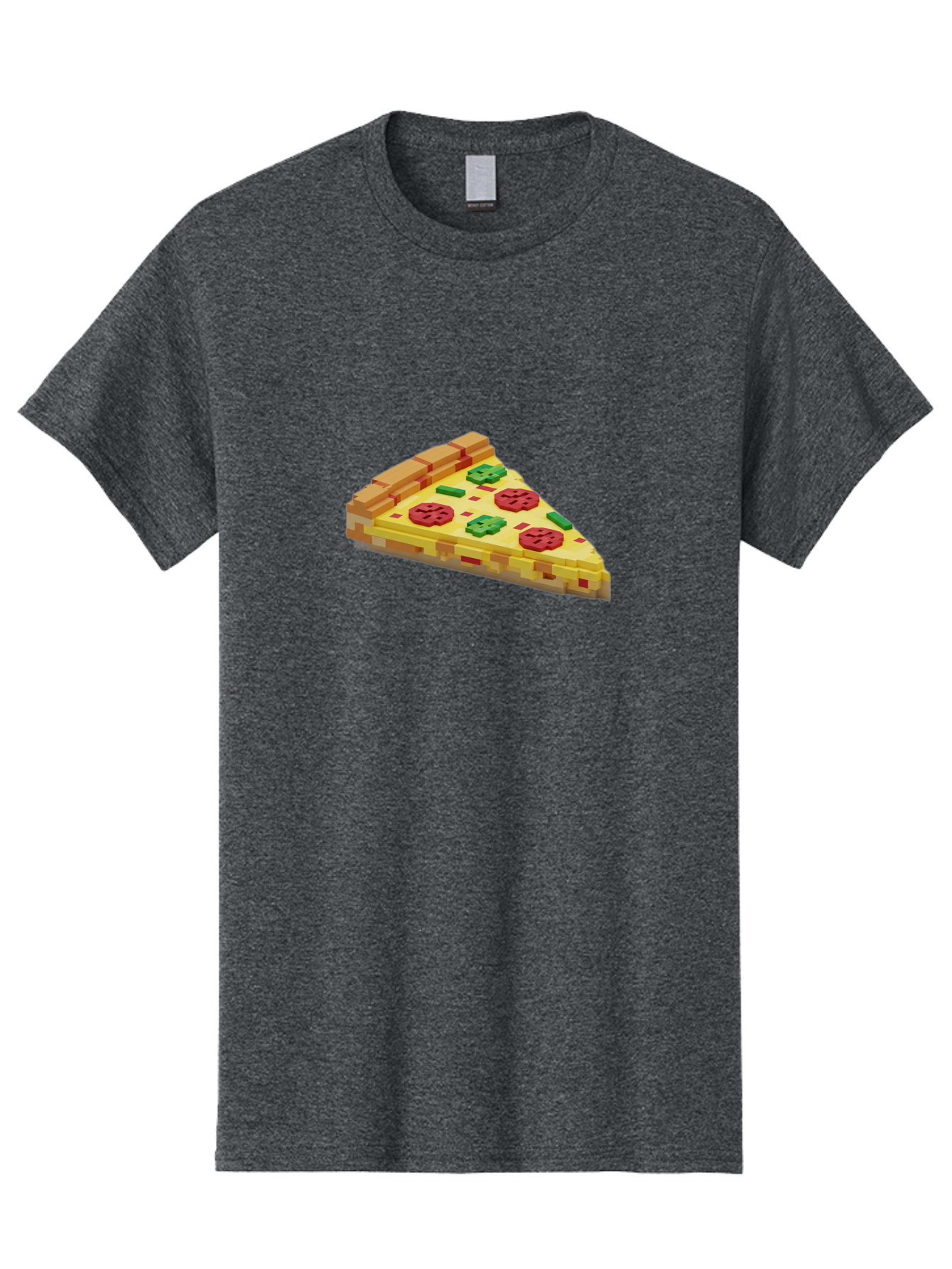 3D-Pizza-Slice Men'S Graphic Tee, 100% Cotton, Comfortable Casual Summer Wear, Machine Washable, Pixel Art, Pizza Slice, 3D Graphics, Pepperoni Pizza, Green Peppers, Yellow Crust, Red Toppings, Digital Illustration, Blocky Texture, Bab615