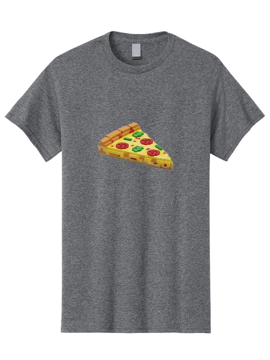 3D-Pizza-Slice Men'S Graphic Tee, 100% Cotton, Comfortable Casual Summer Wear, Machine Washable, Pixel Art, Pizza Slice, 3D Graphics, Pepperoni Pizza, Green Peppers, Yellow Crust, Red Toppings, Digital Illustration, Blocky Texture, Bab615