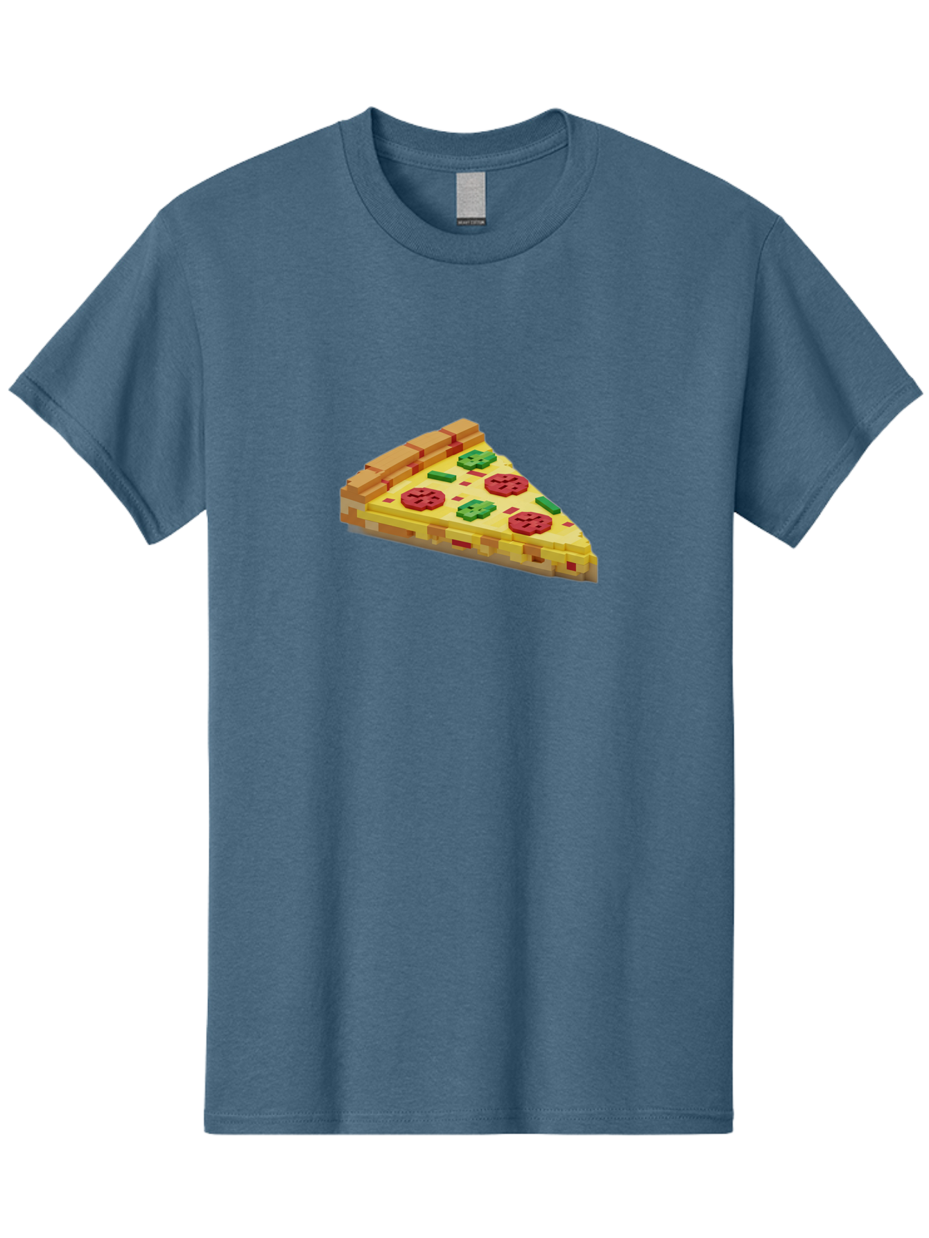 3D-Pizza-Slice Men'S Graphic Tee, 100% Cotton, Comfortable Casual Summer Wear, Machine Washable, Pixel Art, Pizza Slice, 3D Graphics, Pepperoni Pizza, Green Peppers, Yellow Crust, Red Toppings, Digital Illustration, Blocky Texture, Bab615
