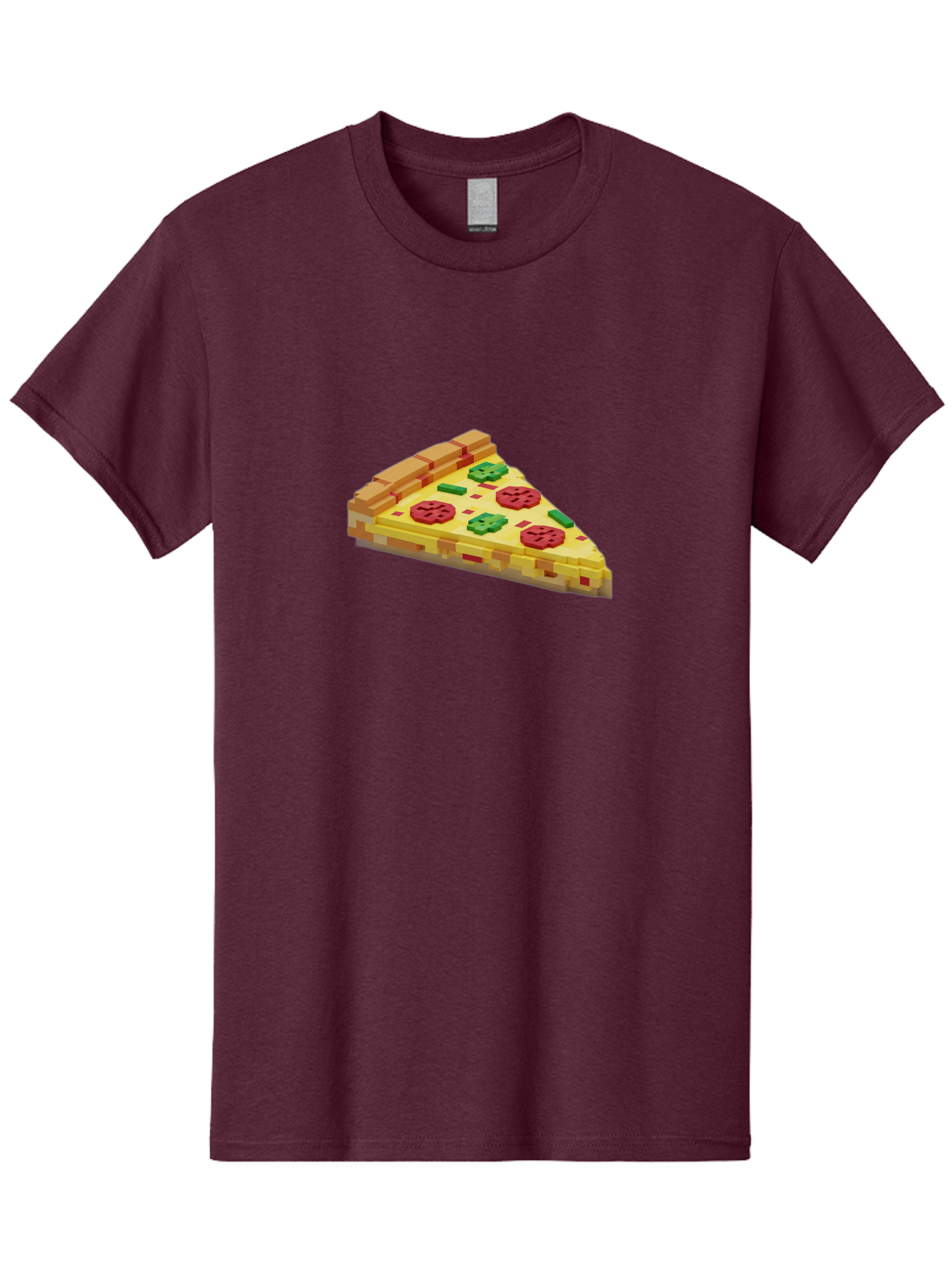 3D-Pizza-Slice Men'S Graphic Tee, 100% Cotton, Comfortable Casual Summer Wear, Machine Washable, Pixel Art, Pizza Slice, 3D Graphics, Pepperoni Pizza, Green Peppers, Yellow Crust, Red Toppings, Digital Illustration, Blocky Texture, Bab615