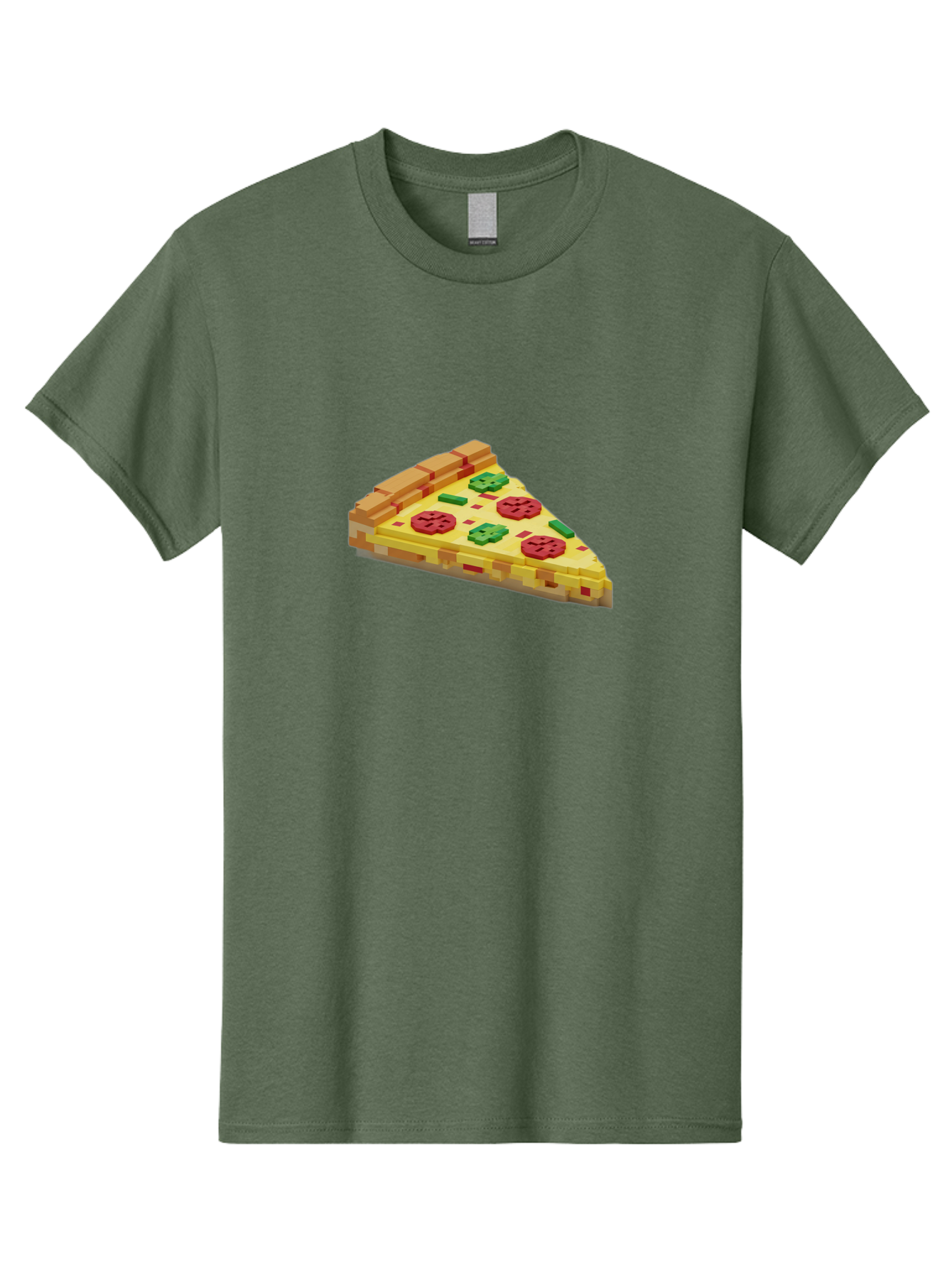 3D-Pizza-Slice Men'S Graphic Tee, 100% Cotton, Comfortable Casual Summer Wear, Machine Washable, Pixel Art, Pizza Slice, 3D Graphics, Pepperoni Pizza, Green Peppers, Yellow Crust, Red Toppings, Digital Illustration, Blocky Texture, Bab615