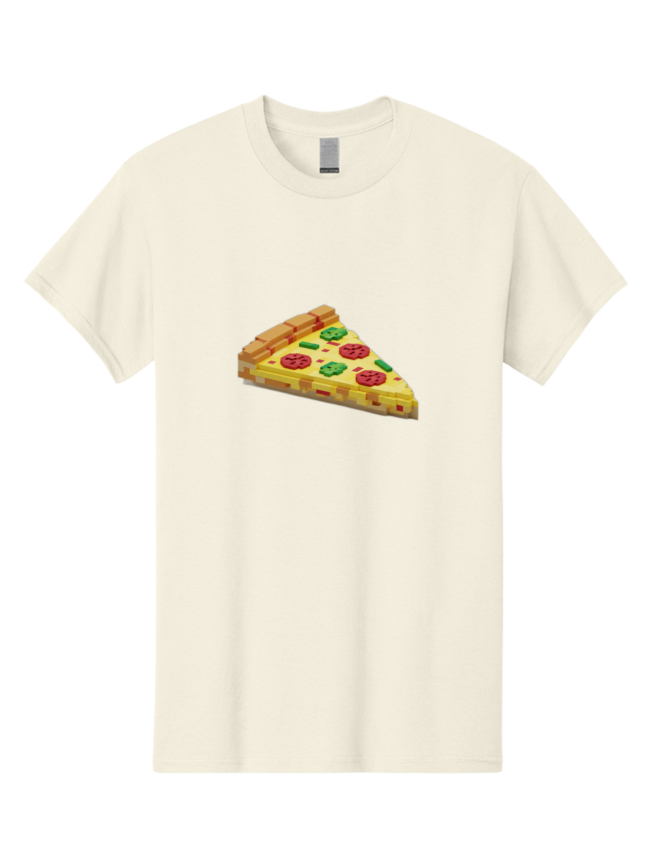 3D-Pizza-Slice Men'S Graphic Tee, 100% Cotton, Comfortable Casual Summer Wear, Machine Washable, Pixel Art, Pizza Slice, 3D Graphics, Pepperoni Pizza, Green Peppers, Yellow Crust, Red Toppings, Digital Illustration, Blocky Texture, Bab615