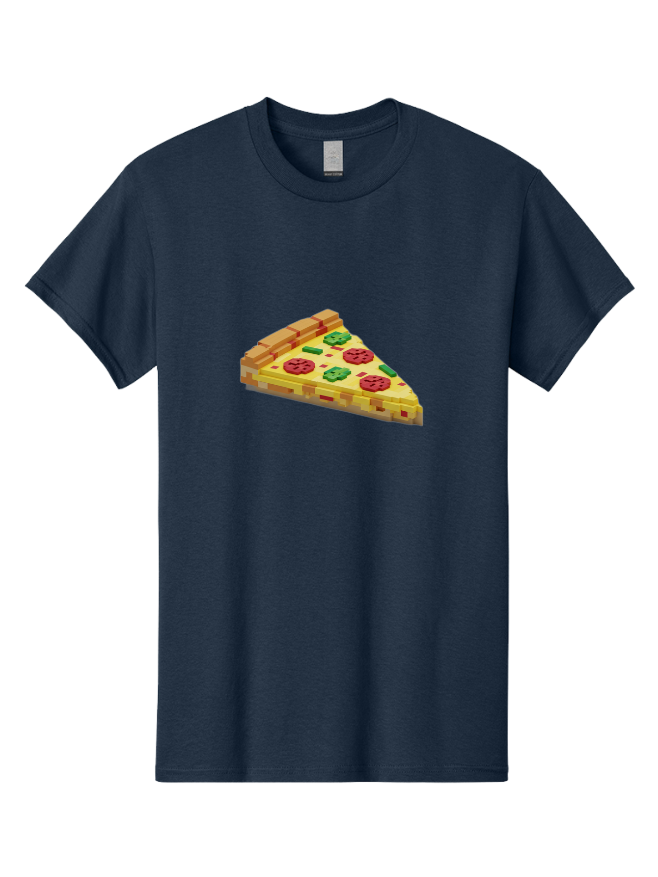 3D-Pizza-Slice Men'S Graphic Tee, 100% Cotton, Comfortable Casual Summer Wear, Machine Washable, Pixel Art, Pizza Slice, 3D Graphics, Pepperoni Pizza, Green Peppers, Yellow Crust, Red Toppings, Digital Illustration, Blocky Texture, Bab615