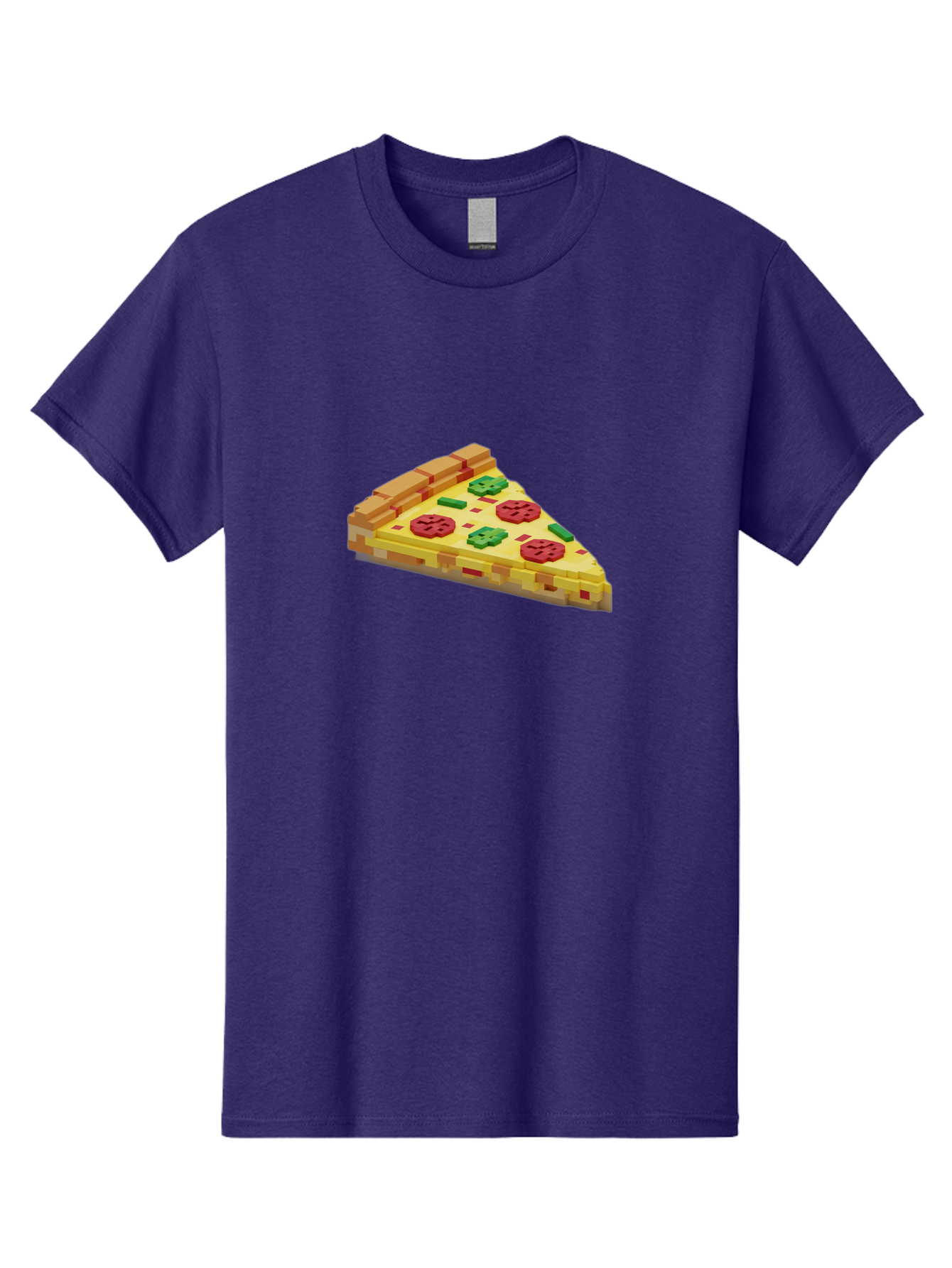 3D-Pizza-Slice Men'S Graphic Tee, 100% Cotton, Comfortable Casual Summer Wear, Machine Washable, Pixel Art, Pizza Slice, 3D Graphics, Pepperoni Pizza, Green Peppers, Yellow Crust, Red Toppings, Digital Illustration, Blocky Texture, Bab615